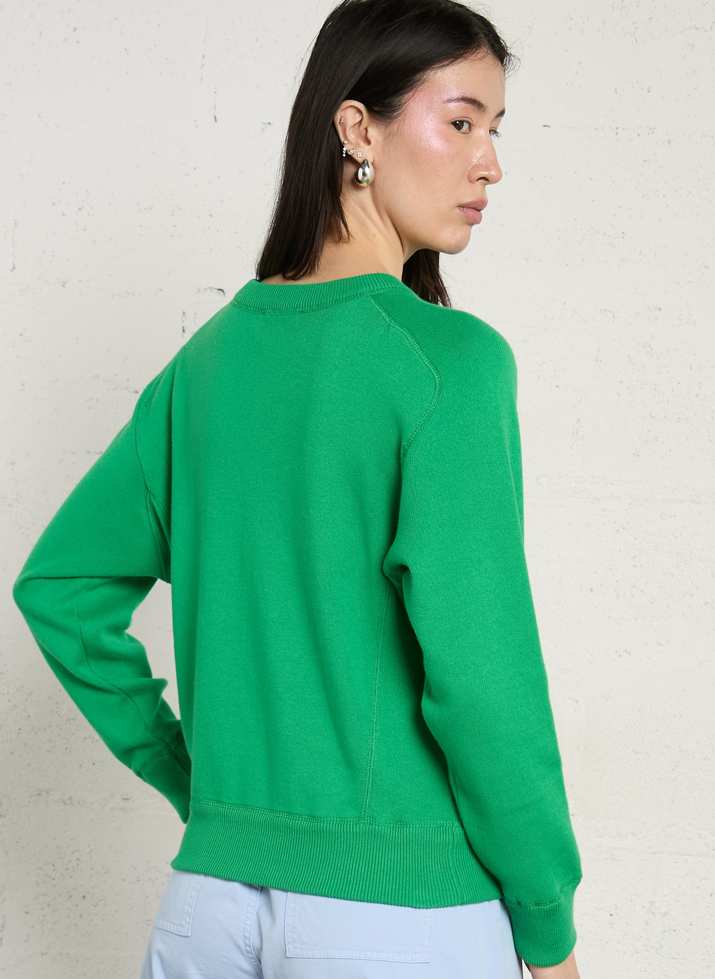 Oversized round neck sweater in organic cotton MAISON ANJE Green