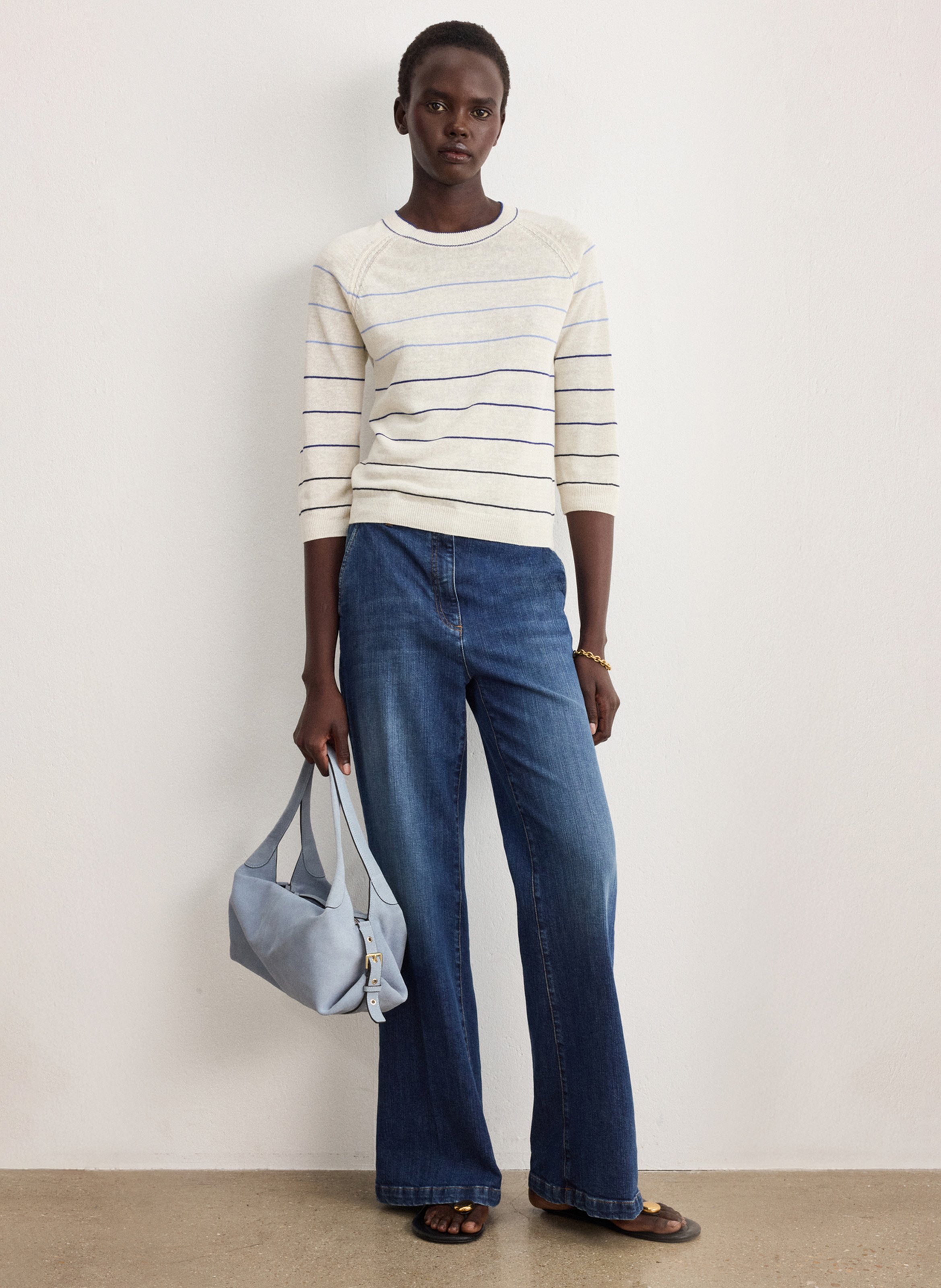 Pull droit col rond en lin mélangé PABLO Black