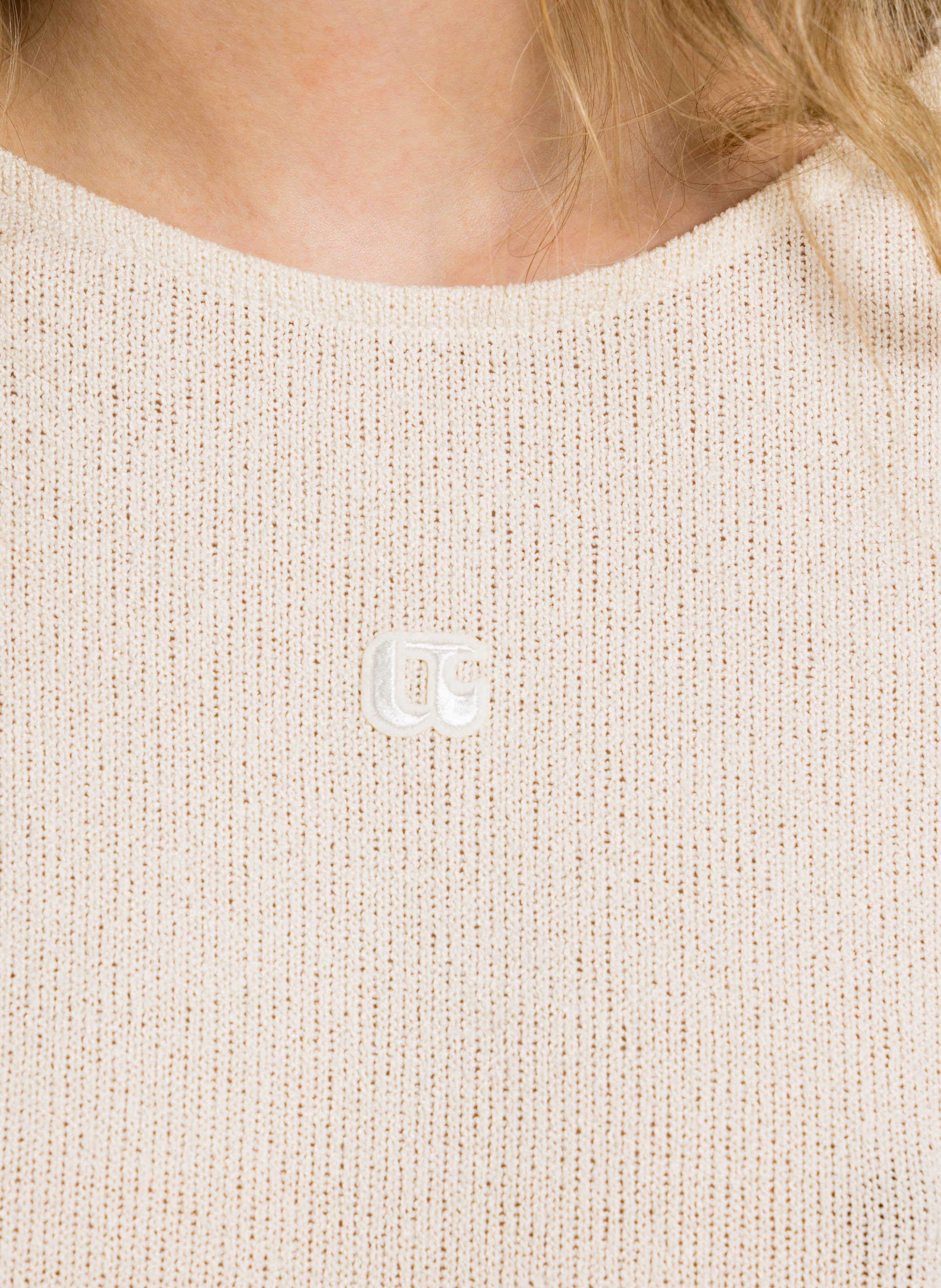 Oversized round neck sweater with embroidered mixed knit LE TEMPS DES CERISES Beige