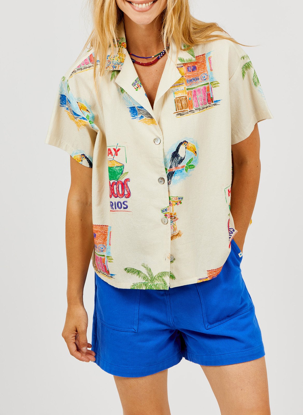 Weite Hemdbluse mit kubanischem Kragen aus Baumwolle A.P Mehrfarbig