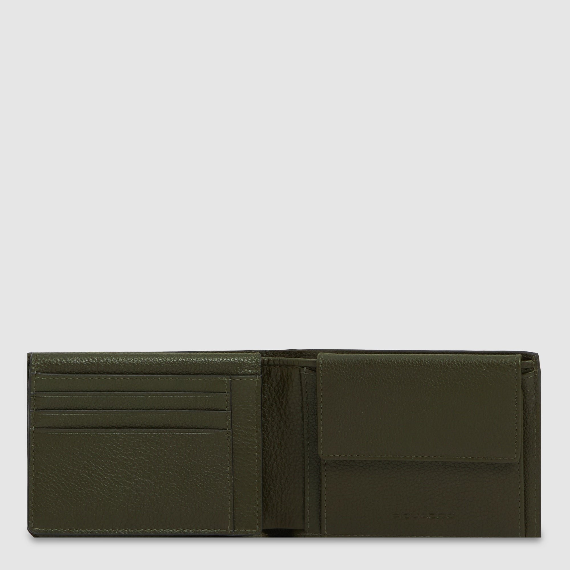 Men's wallet with ID card holder flap, coin pocket, credit card slots, and RFID protection PIQUADRO Green