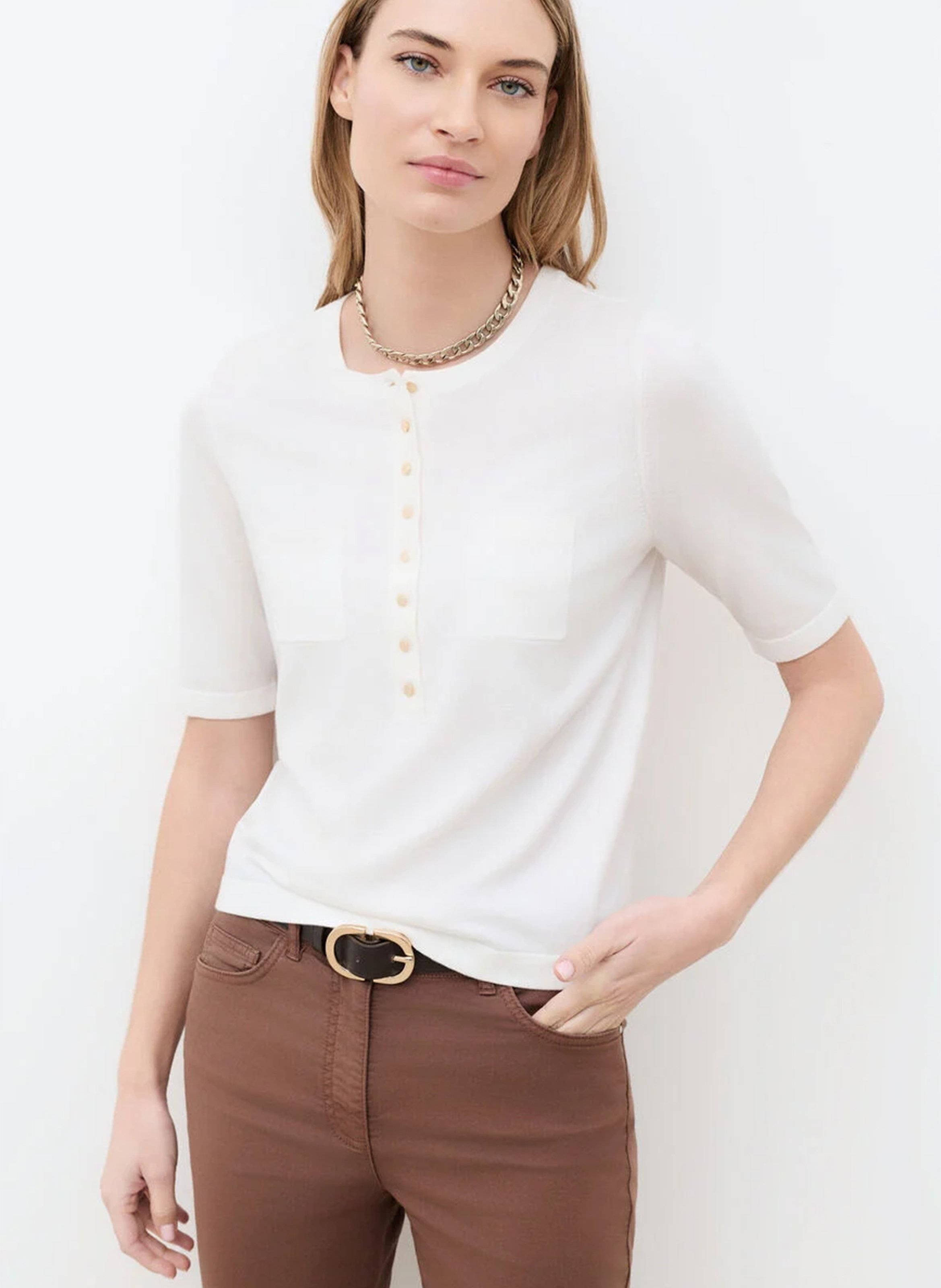 Straight round-neck knit sweater CAROLL Beige