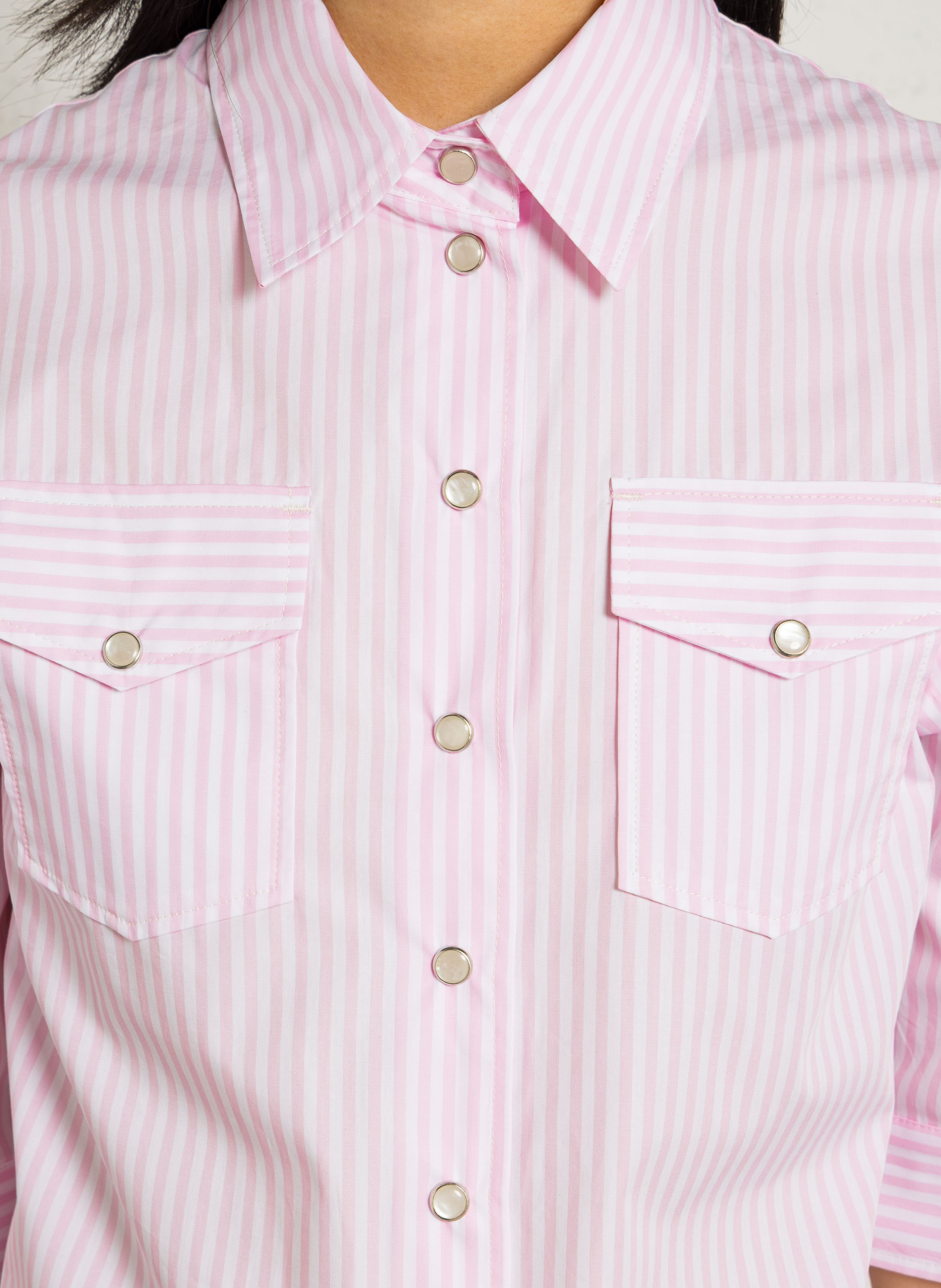 Chemise droite à rayures en coton SUZIE WINKLE Rose