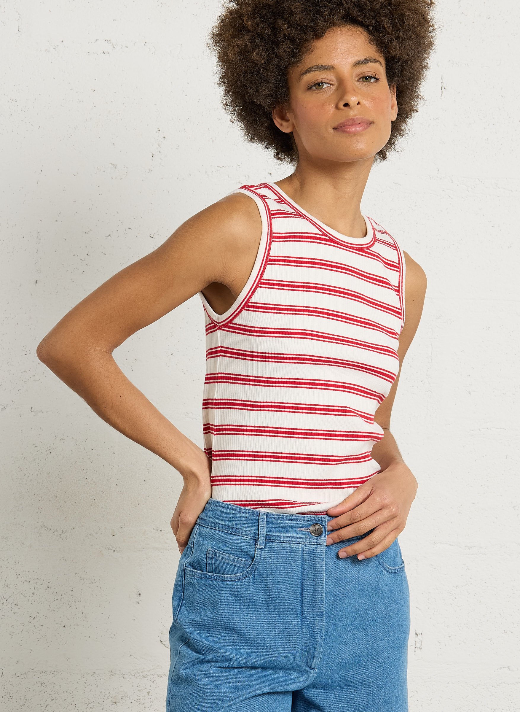 Débardeur co l rond à rayures HARTFORD Multicolore