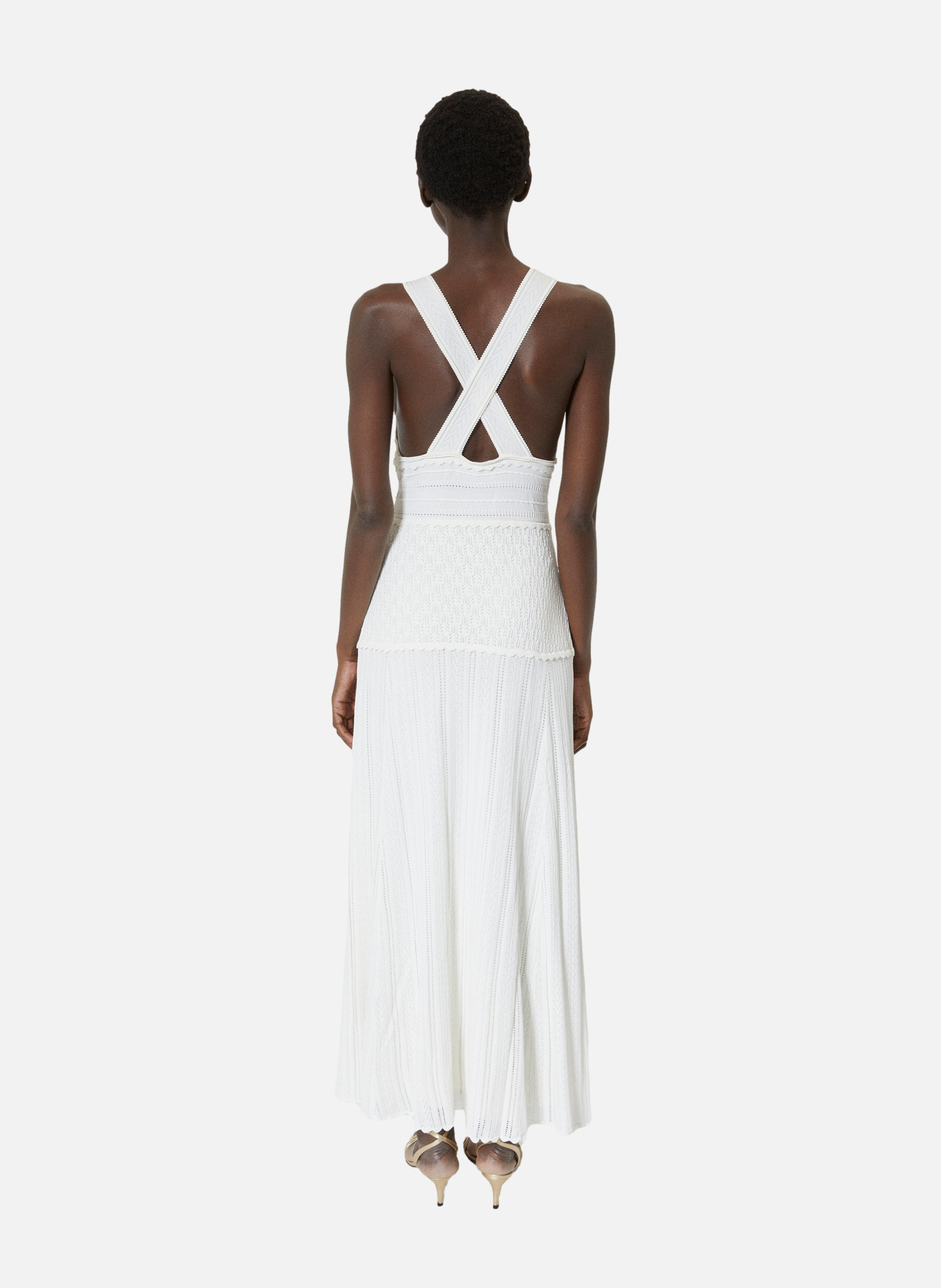 Crossed back dress in openwork knit THE KOOPLES Beige