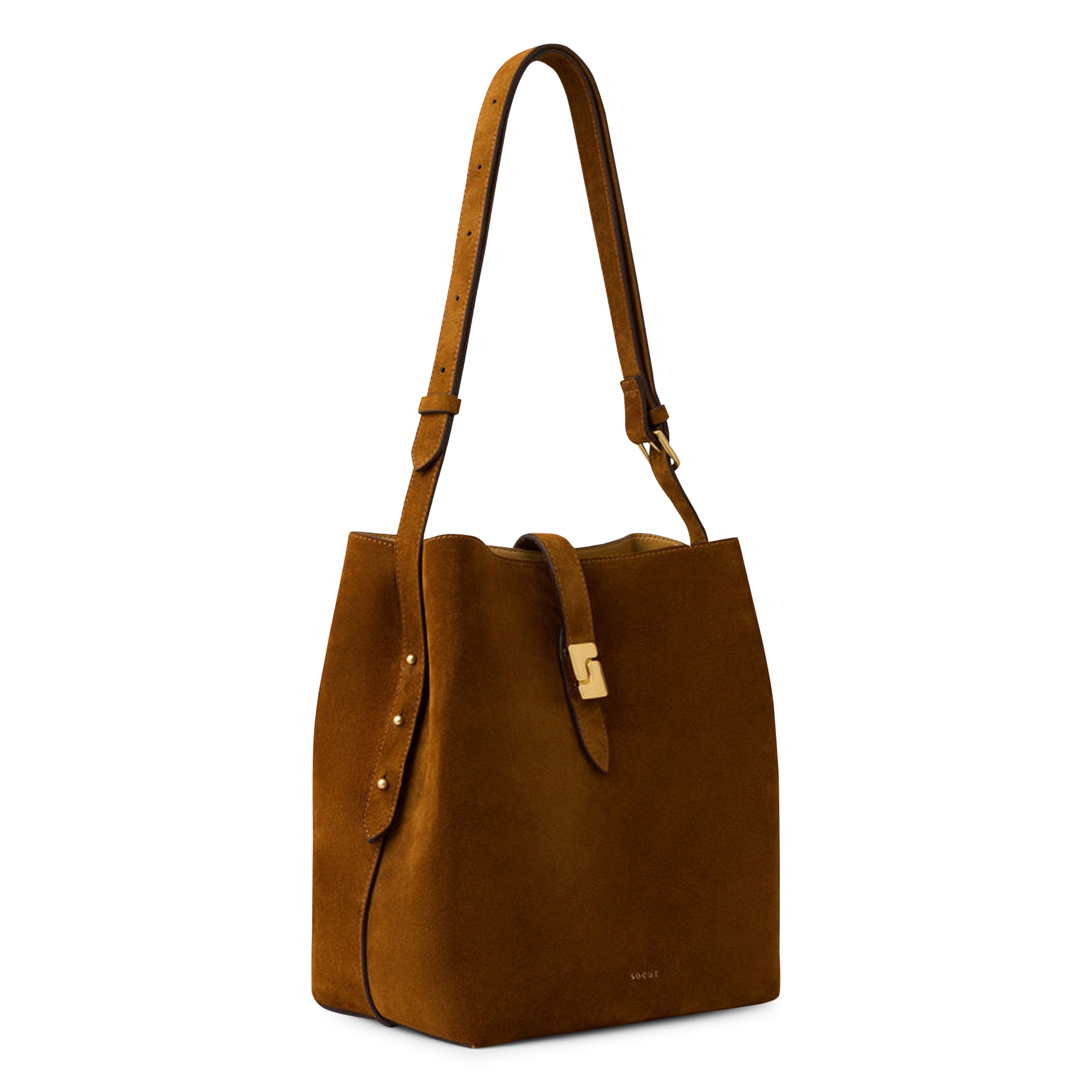 Sac à rabat monogramme en suède SOEUR Marron