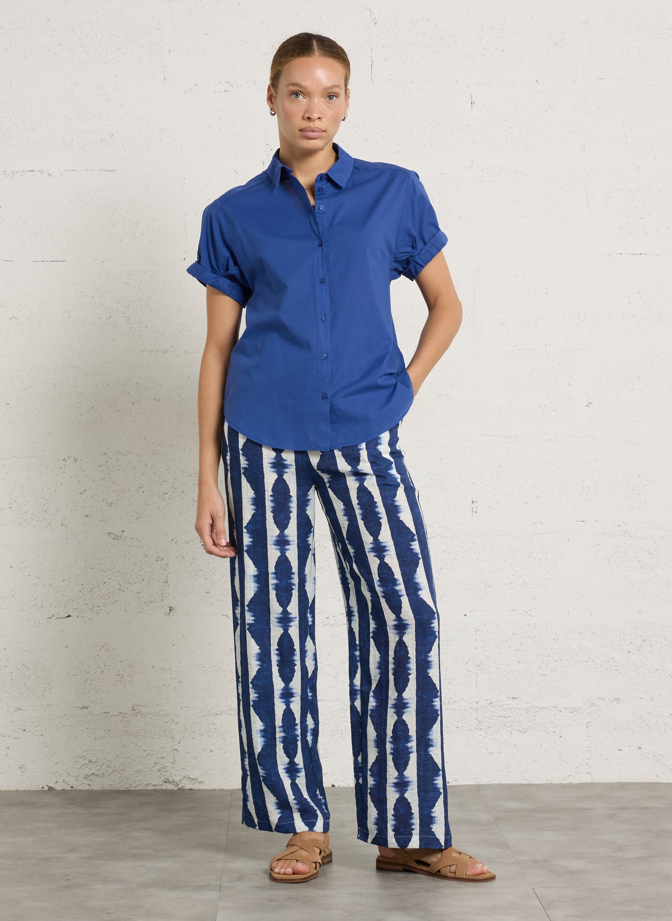 Chemise col classique manches contrastantes en coton SUD EXPRESS Blue