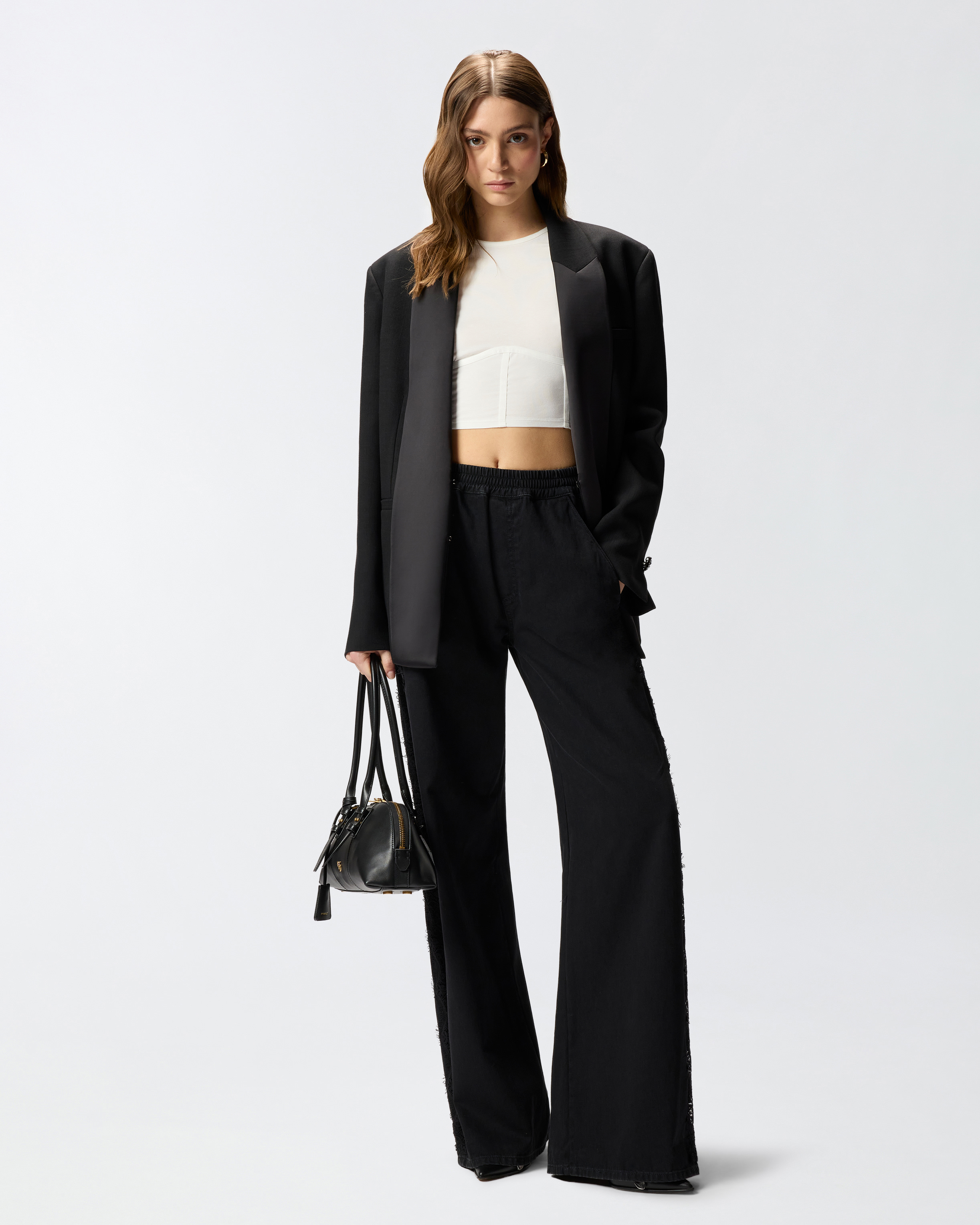 Pantalon en denim avec bande latérale en dentelle PINKO Noir