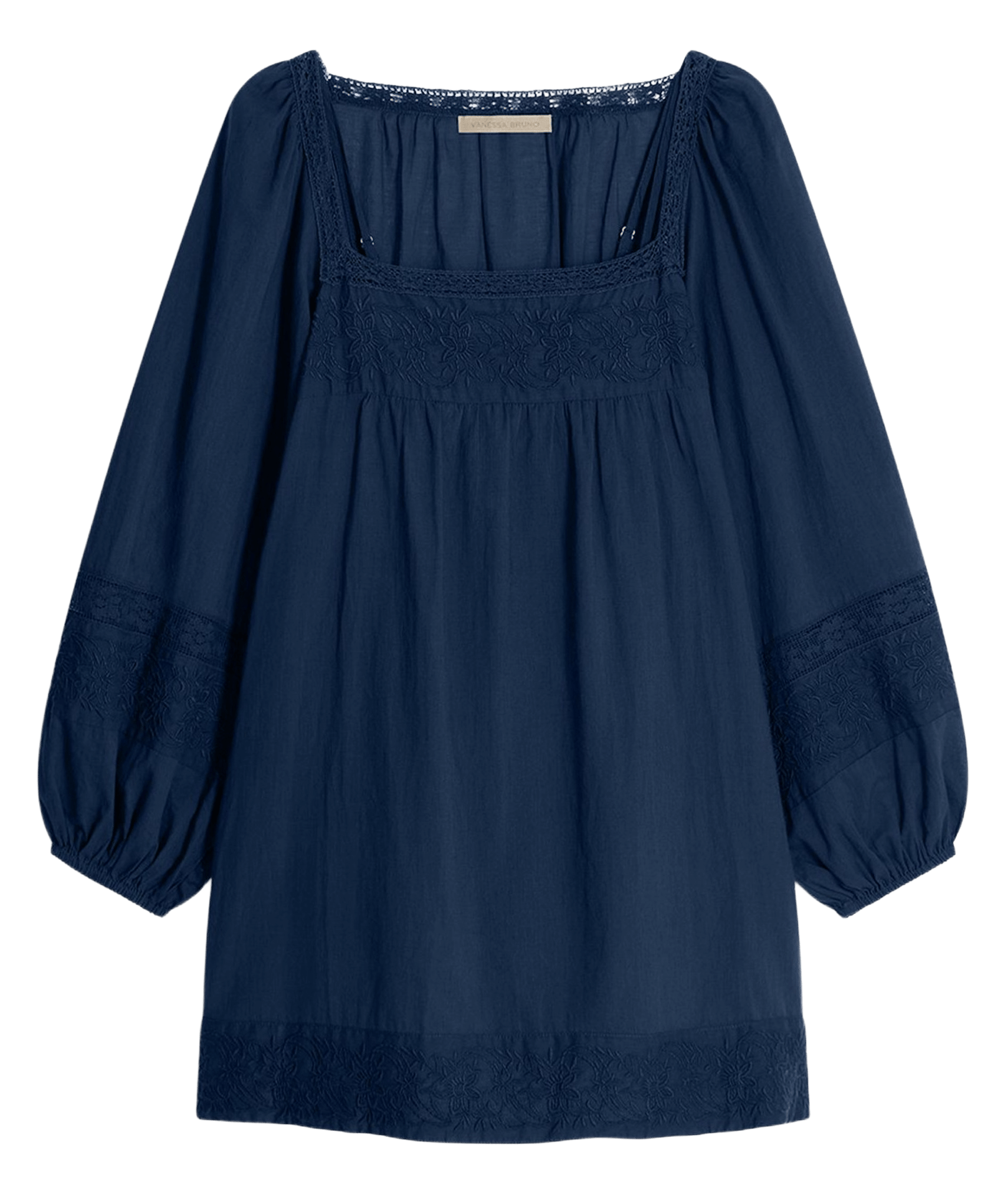 Square-neck cotton-blend short dress VANESSA BRUNO Blue