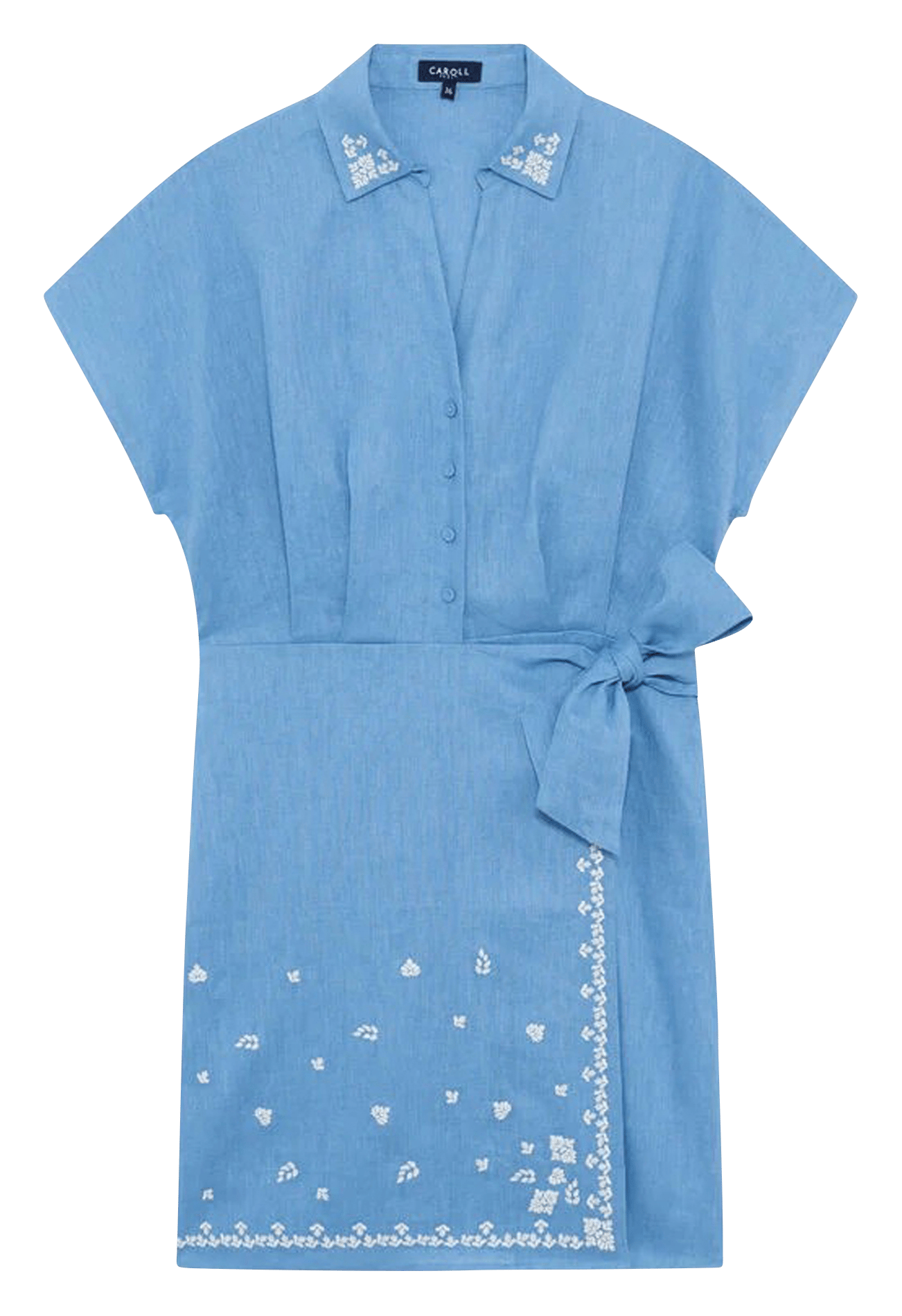 Robe courte col classique en lin CAROLL Bleu