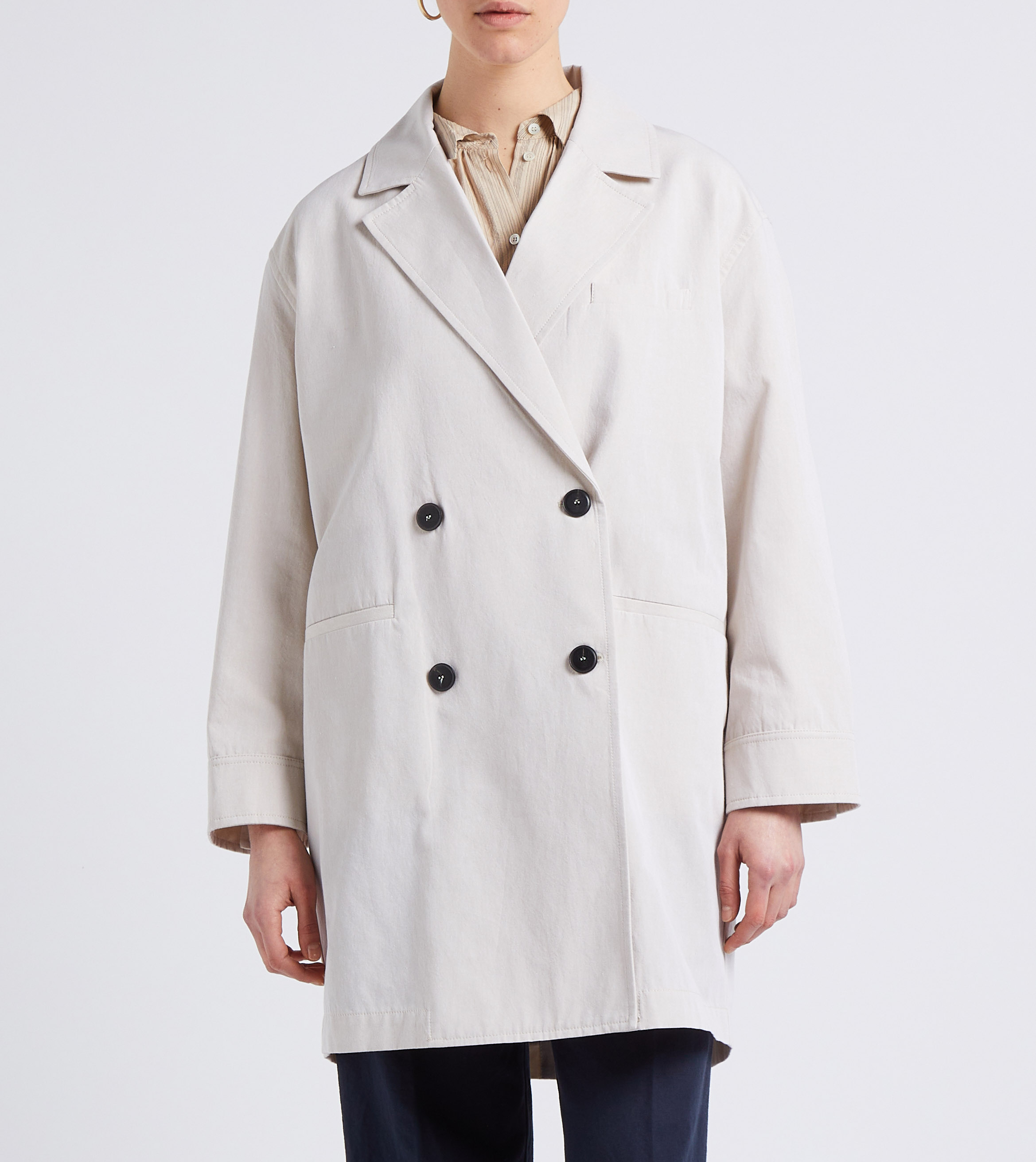 Oversize-Mantel aus Baumwoll-Mix mit Reverskragen POMANDERE Weiss