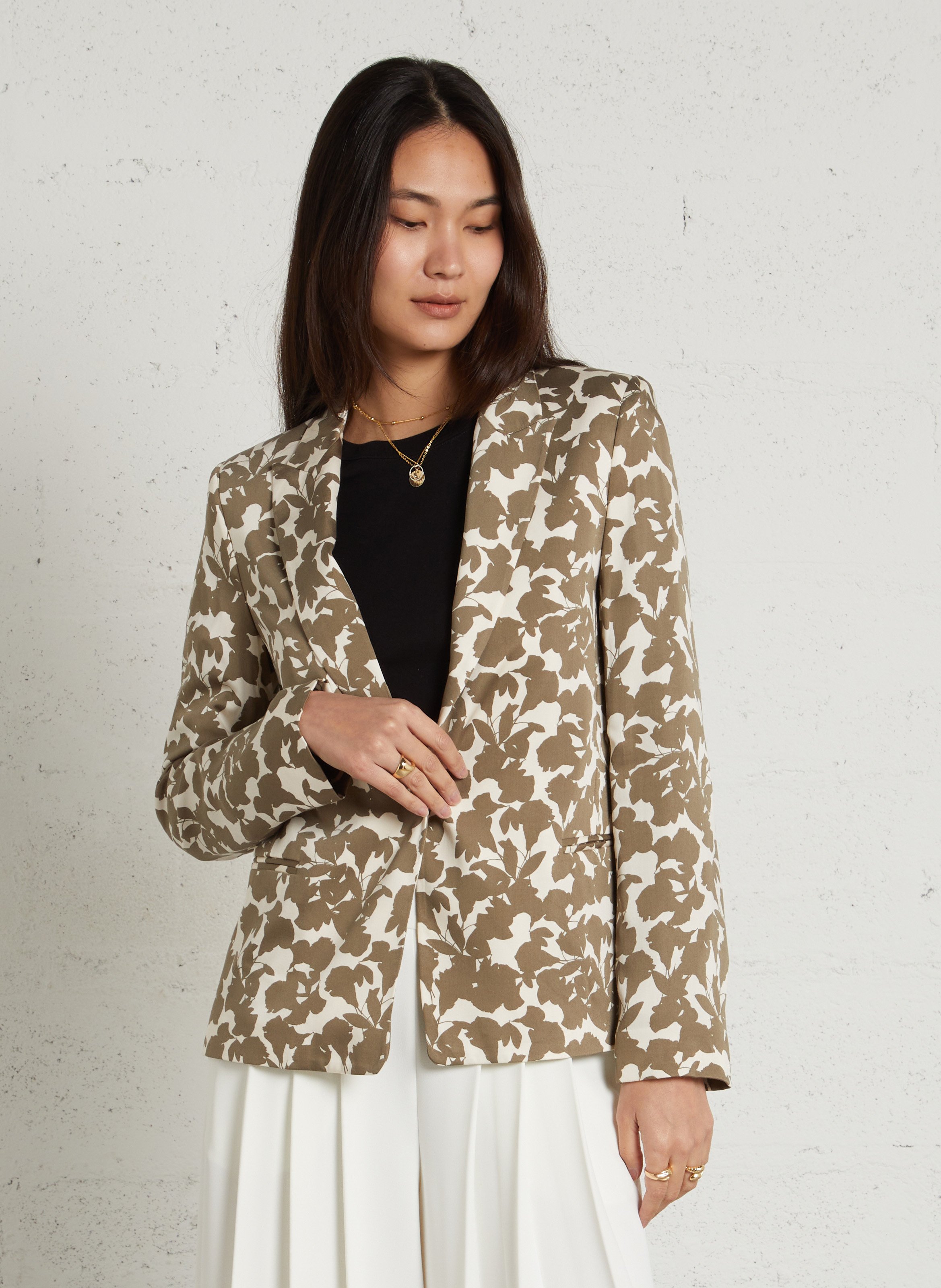 Straight-fit jasje met reverskraag en print IKKS Kaki