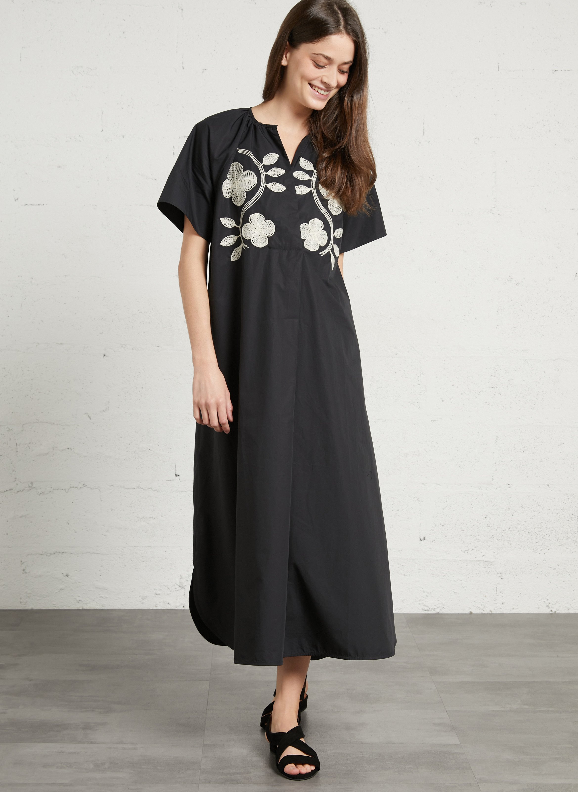 Robe longue en coton brodé TINSELS Noir