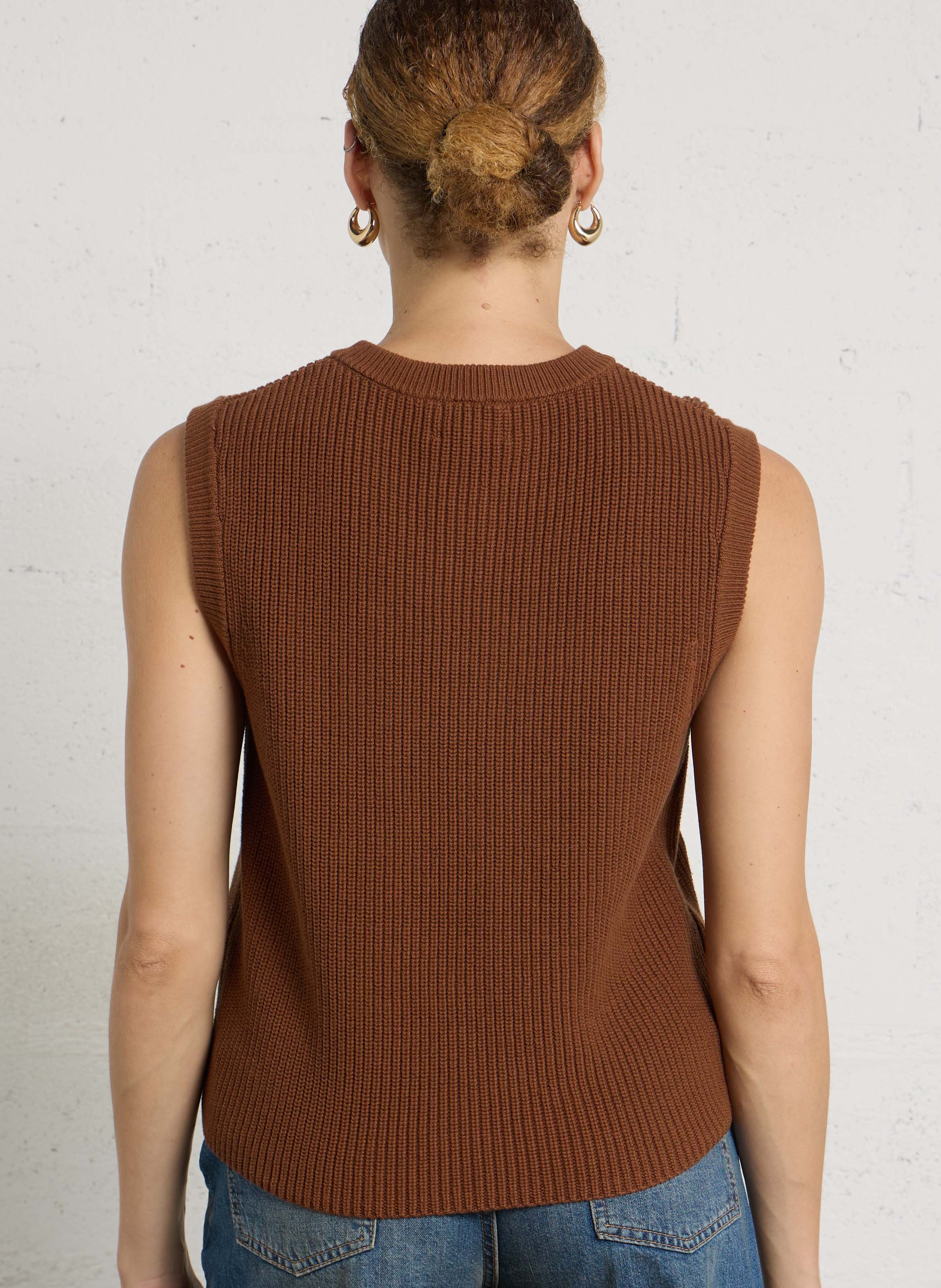 Gilet col rond en coton MAISON 123 Beige