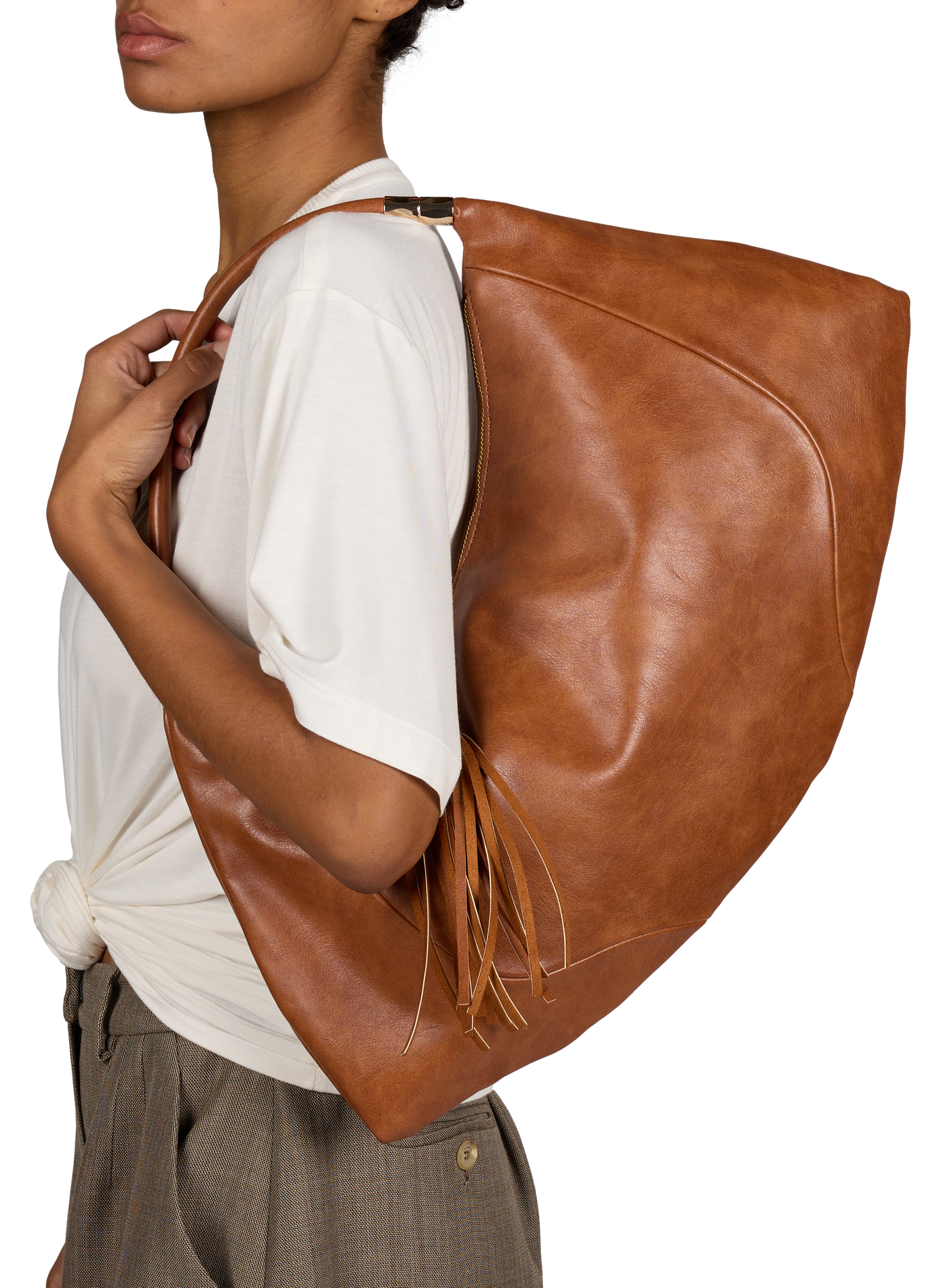 Hobo handbag with pompom | Brown AU PRINTEMPS PARIS Women