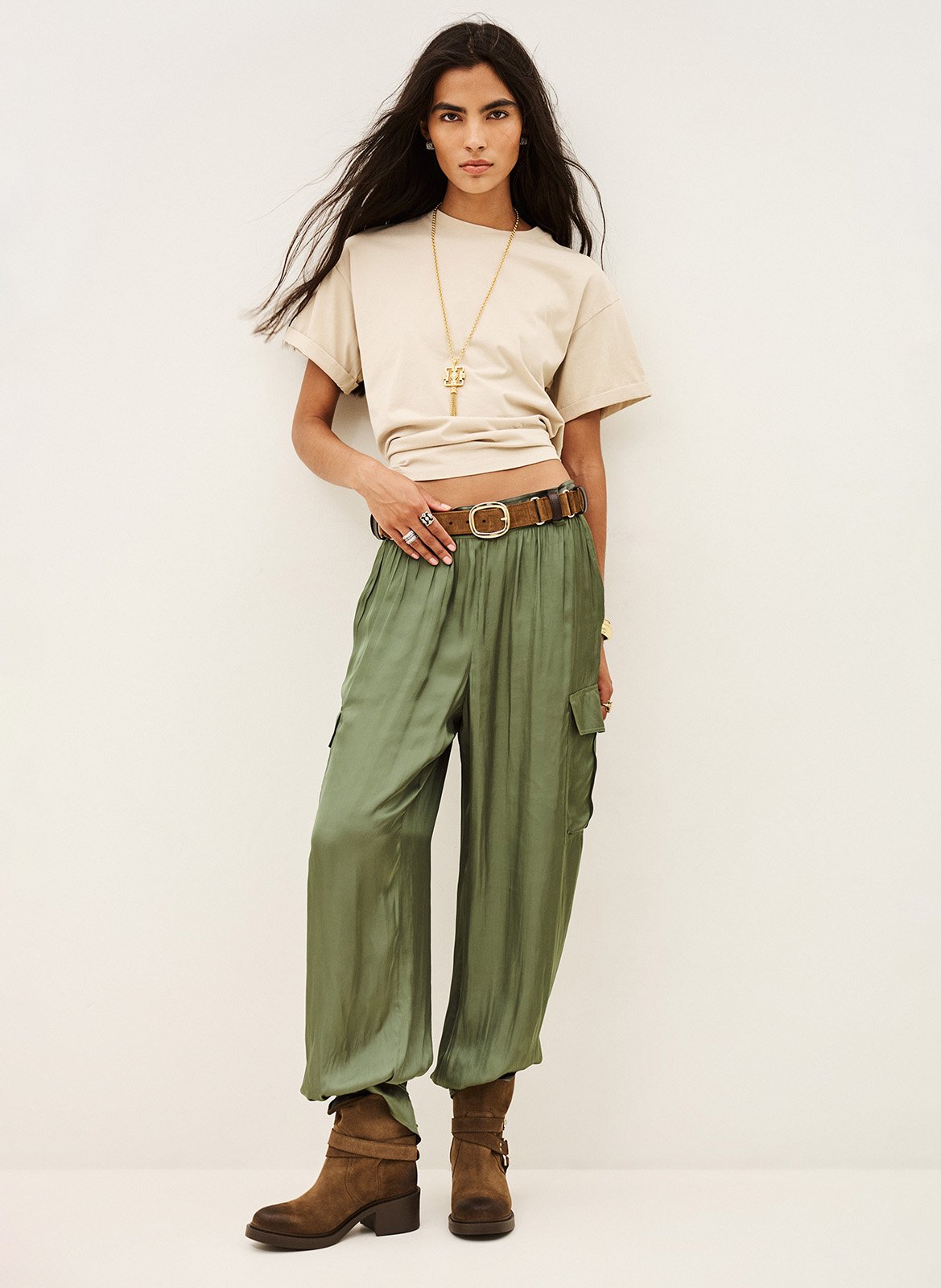 Pantalon large cargo plissé BA&SH Kaki