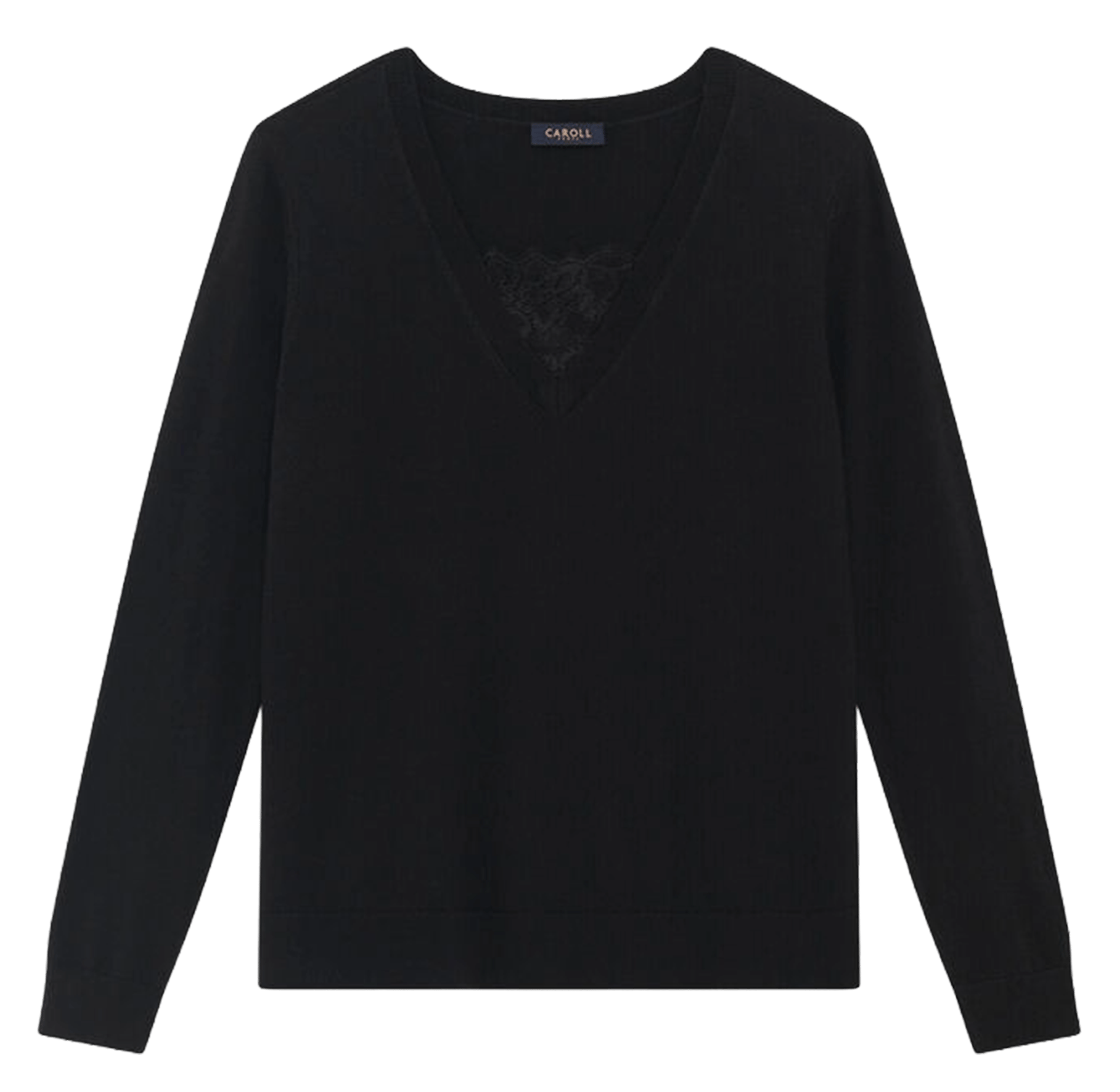 V-Ausschnitt-Pullover aus einer Mischung aus Wolle und Spitze CAROLL Schwarz