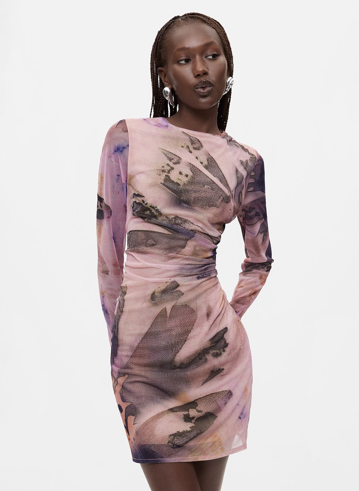 Korte rechte jurk met ronde hals en print DESIGUAL Rood