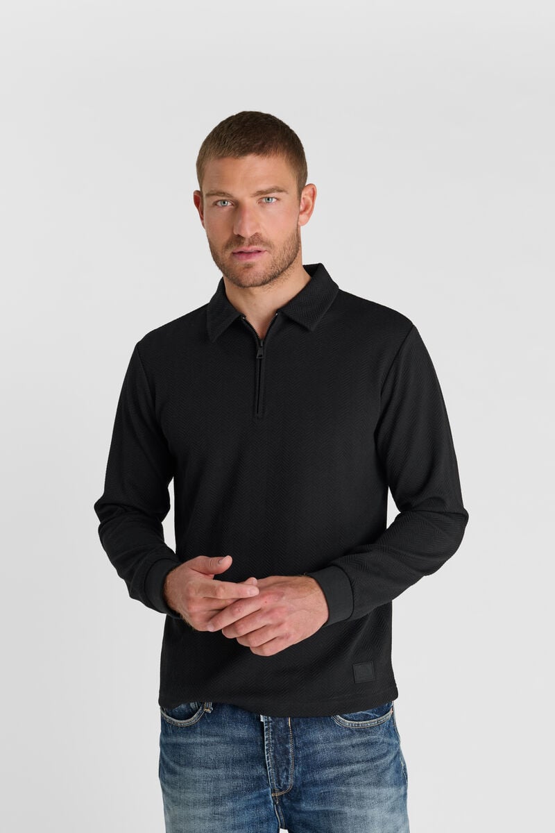 Zip-up shirt-collar polo shirt LE TEMPS DES CERISES Black