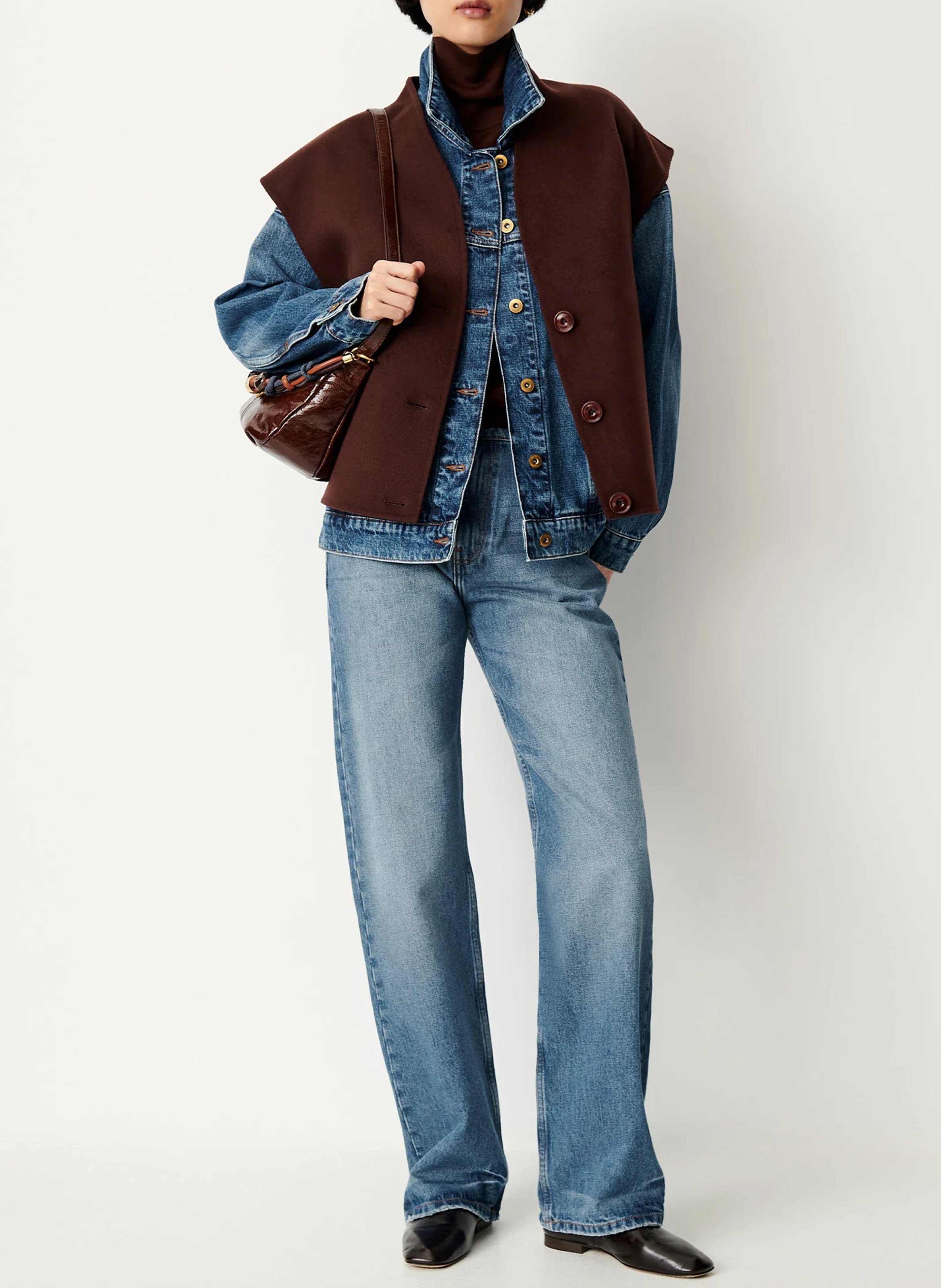 Buttoned V-neck jacket in a wool blend SESSUN Brown