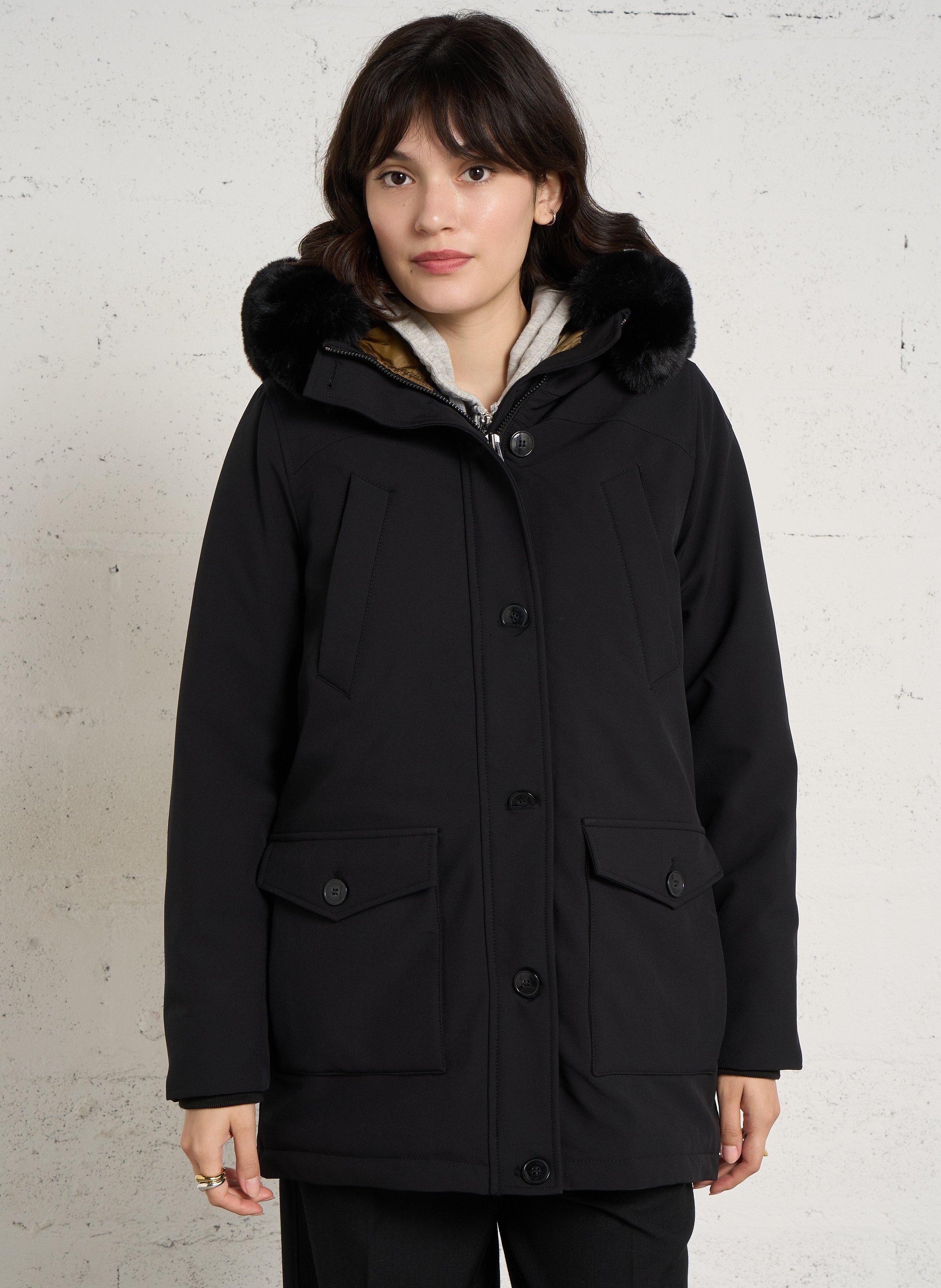 Gerade geschnittener Parka mit Kapuzenkragen SCHOTT Schwarz
