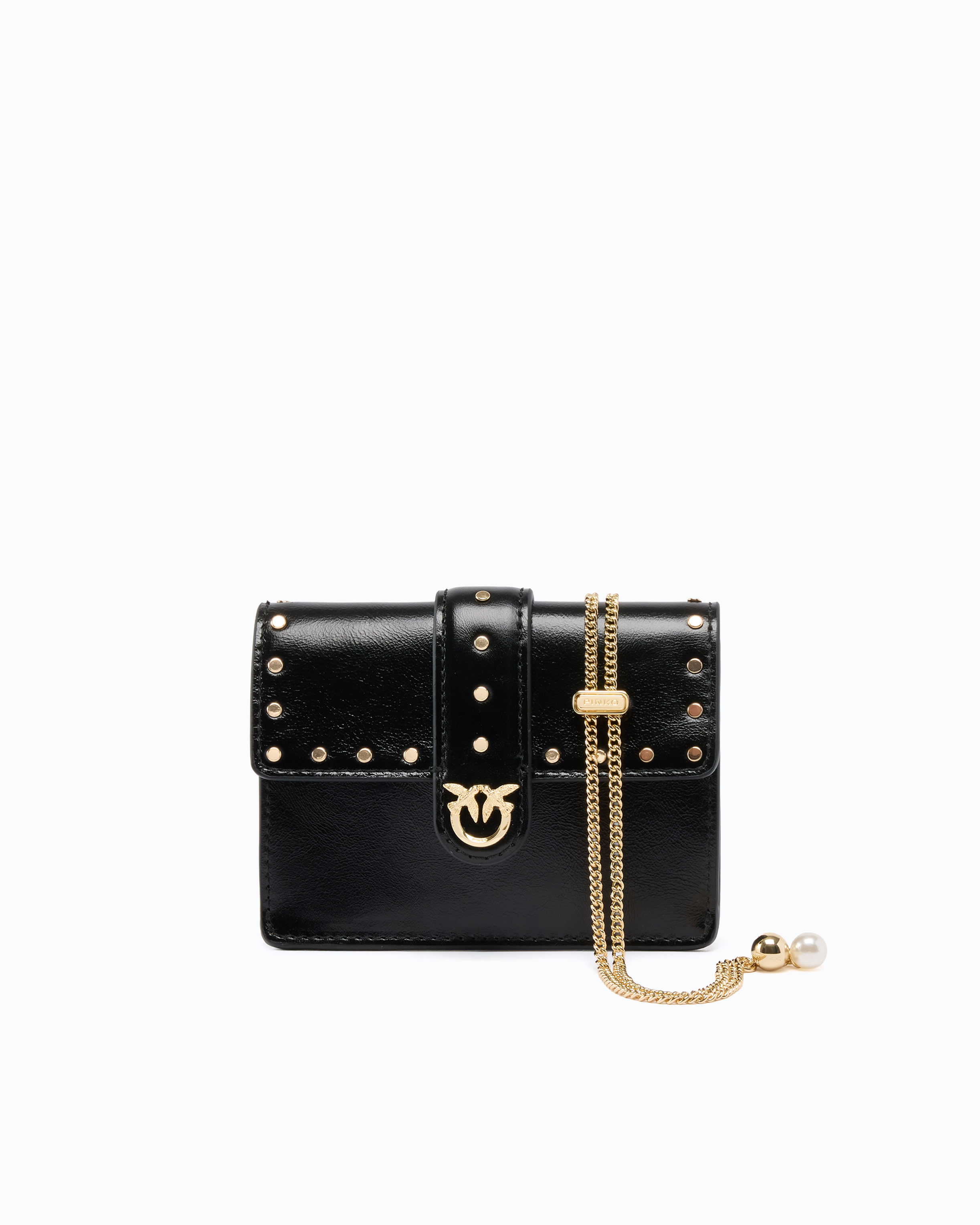 Love Pocket leather card holder with chain strap PINKO Multicolored