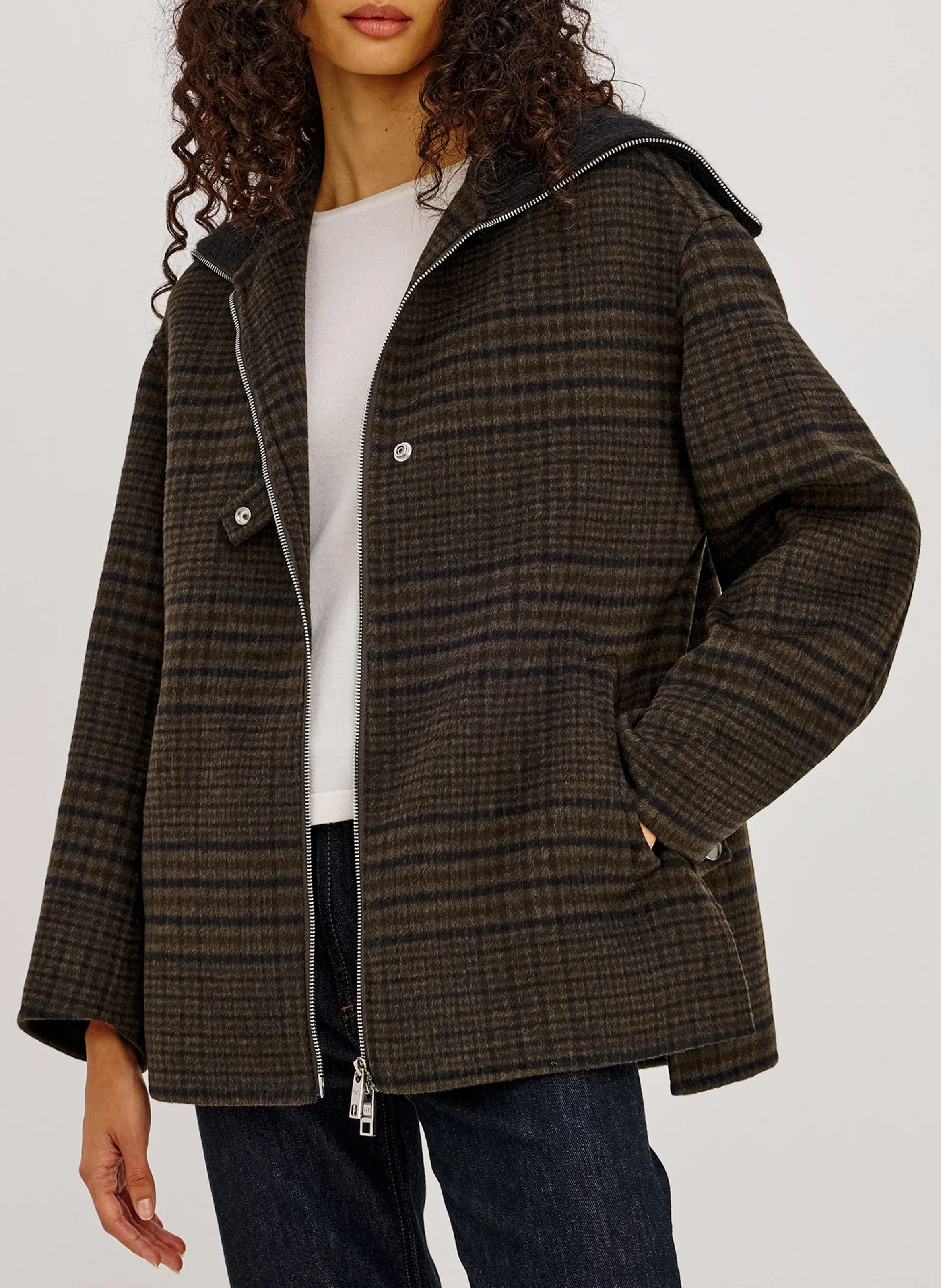Straight zip-up coat in blended wool RAILS Brown