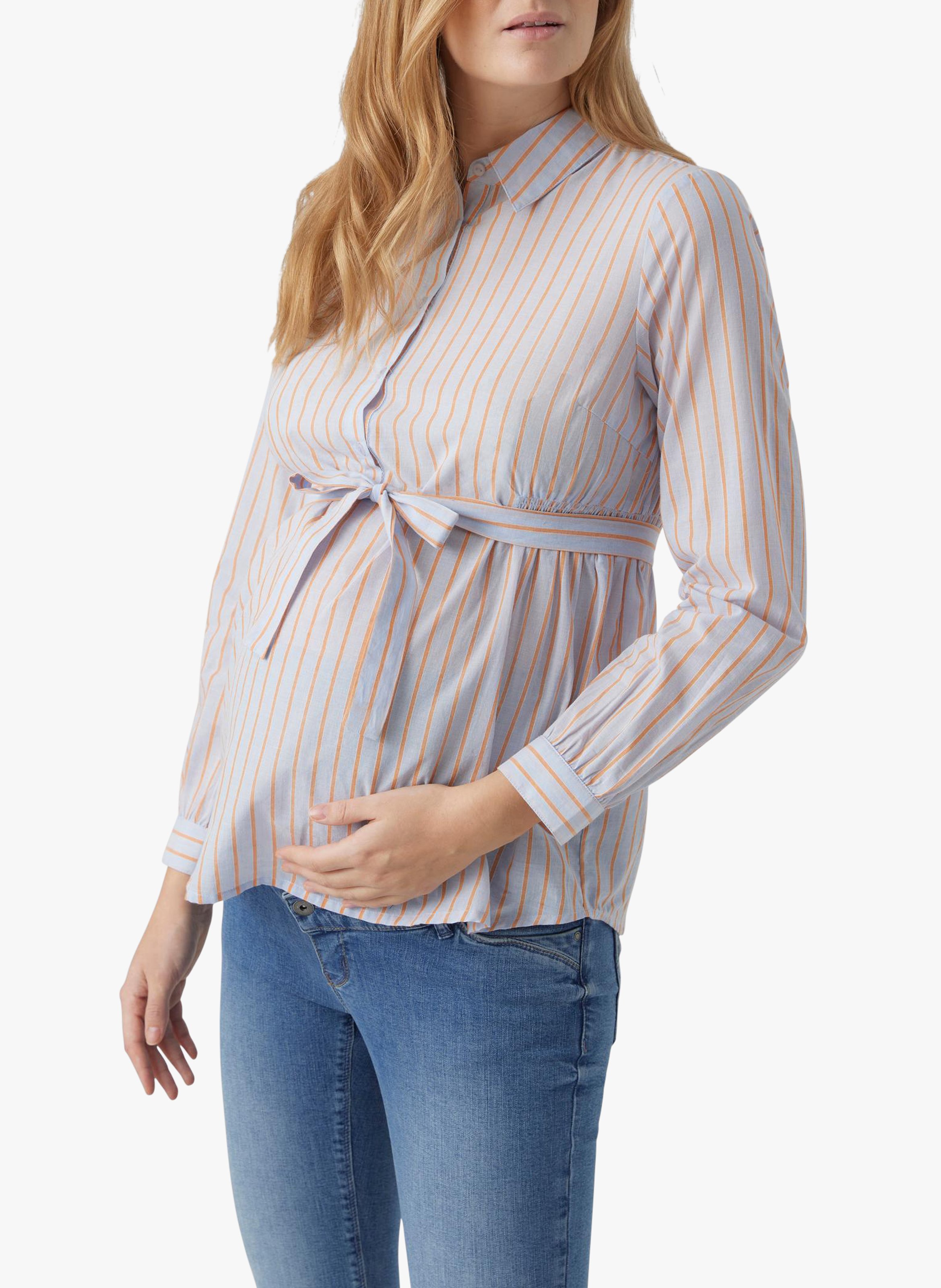 Striped cotton maternity shirt MAMALICIOUS Blue