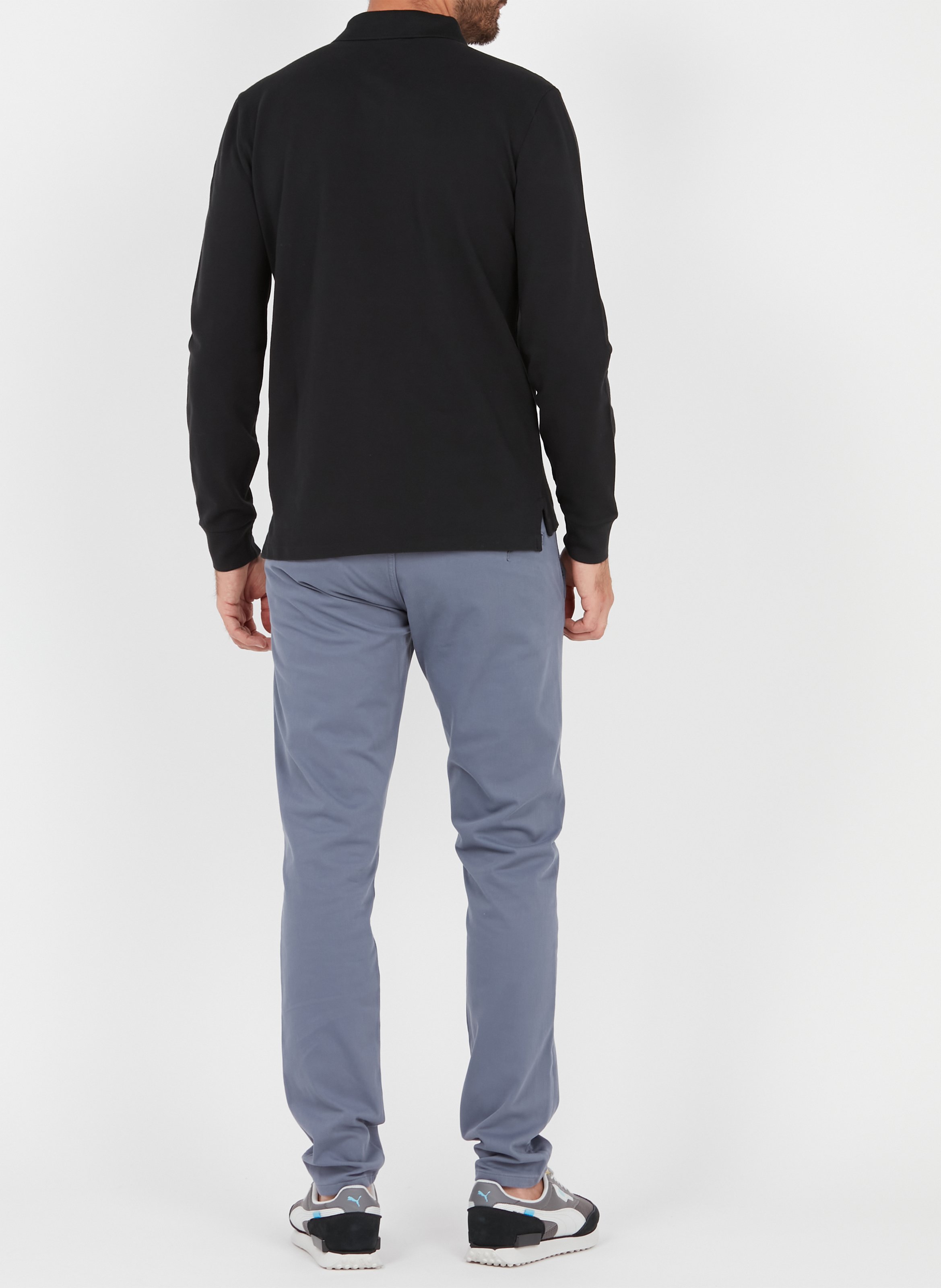 Regular-fit cotton piqué polo shirt with long sleeves Black