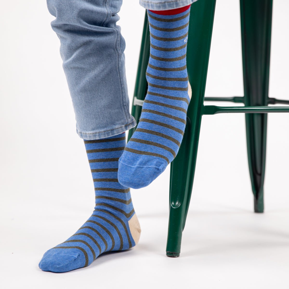 Combed cotton socks with wide stripes BILLYBELT Blue