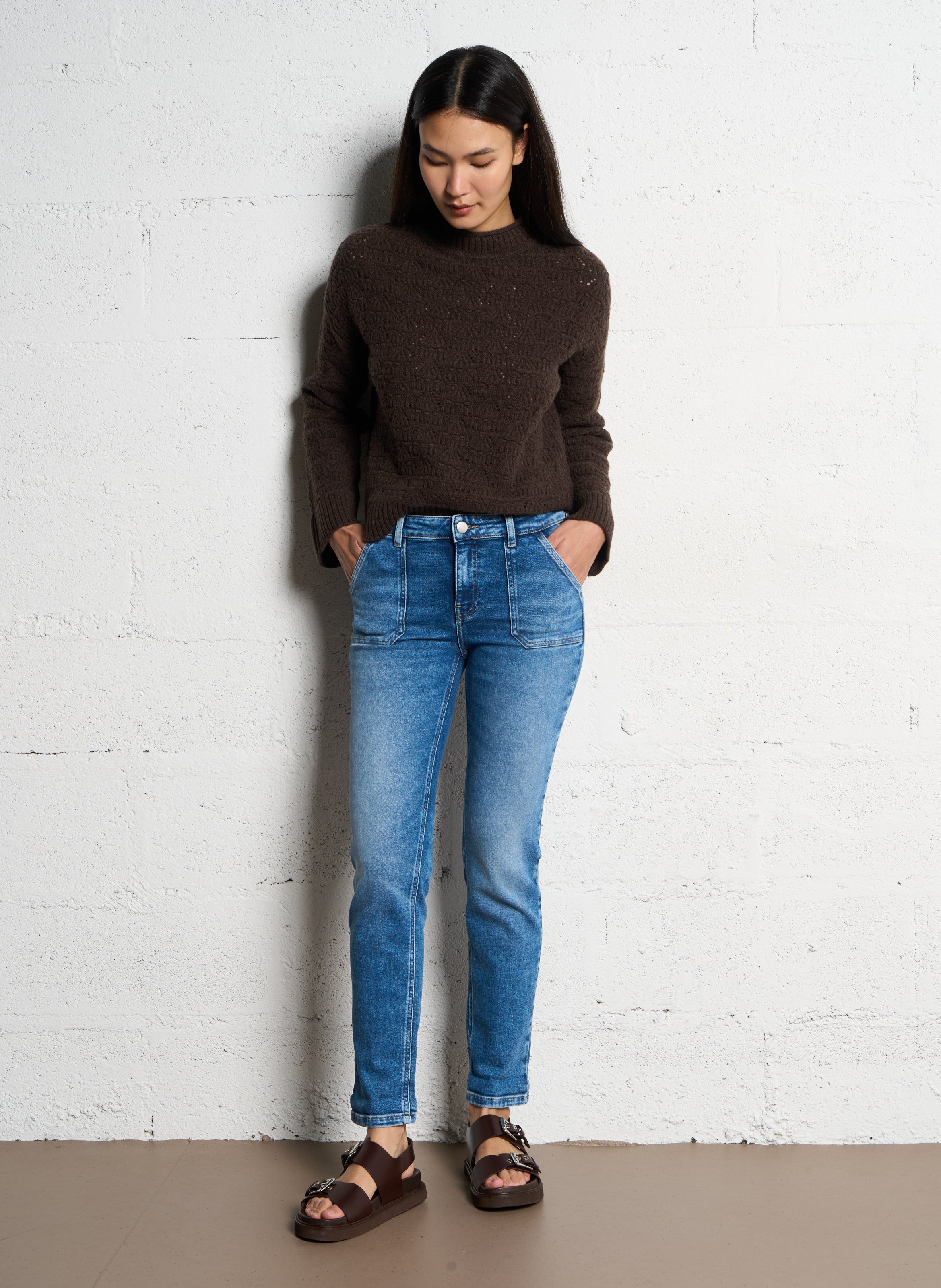 Jean slim en coton mélangé Bleu