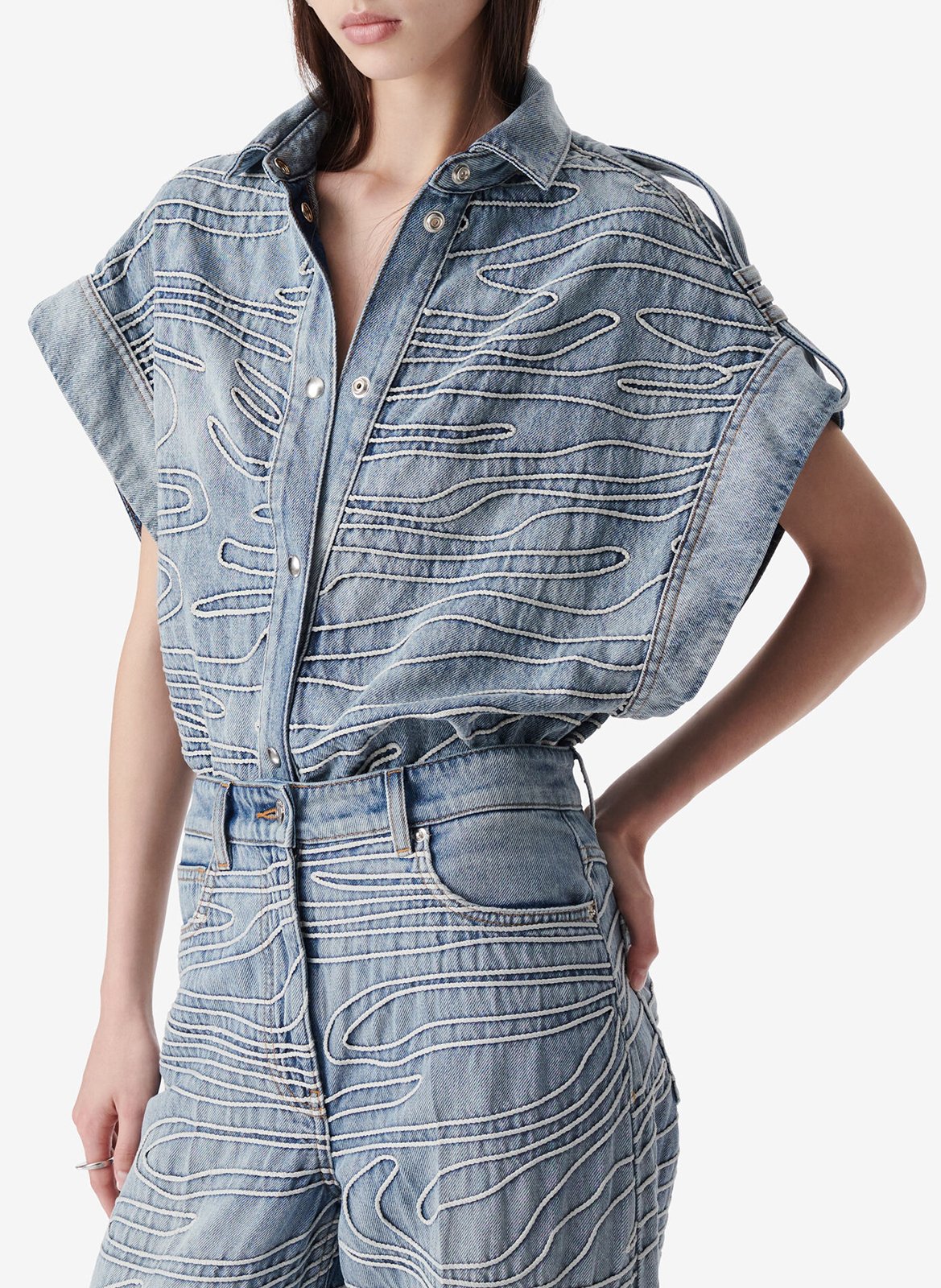 Sleeveless embroidered denim top IRO Blue