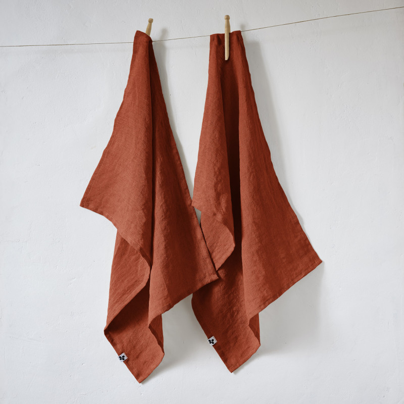 Set of 2 cotton muslin hand towels L'EFFET PAPILLON Brown