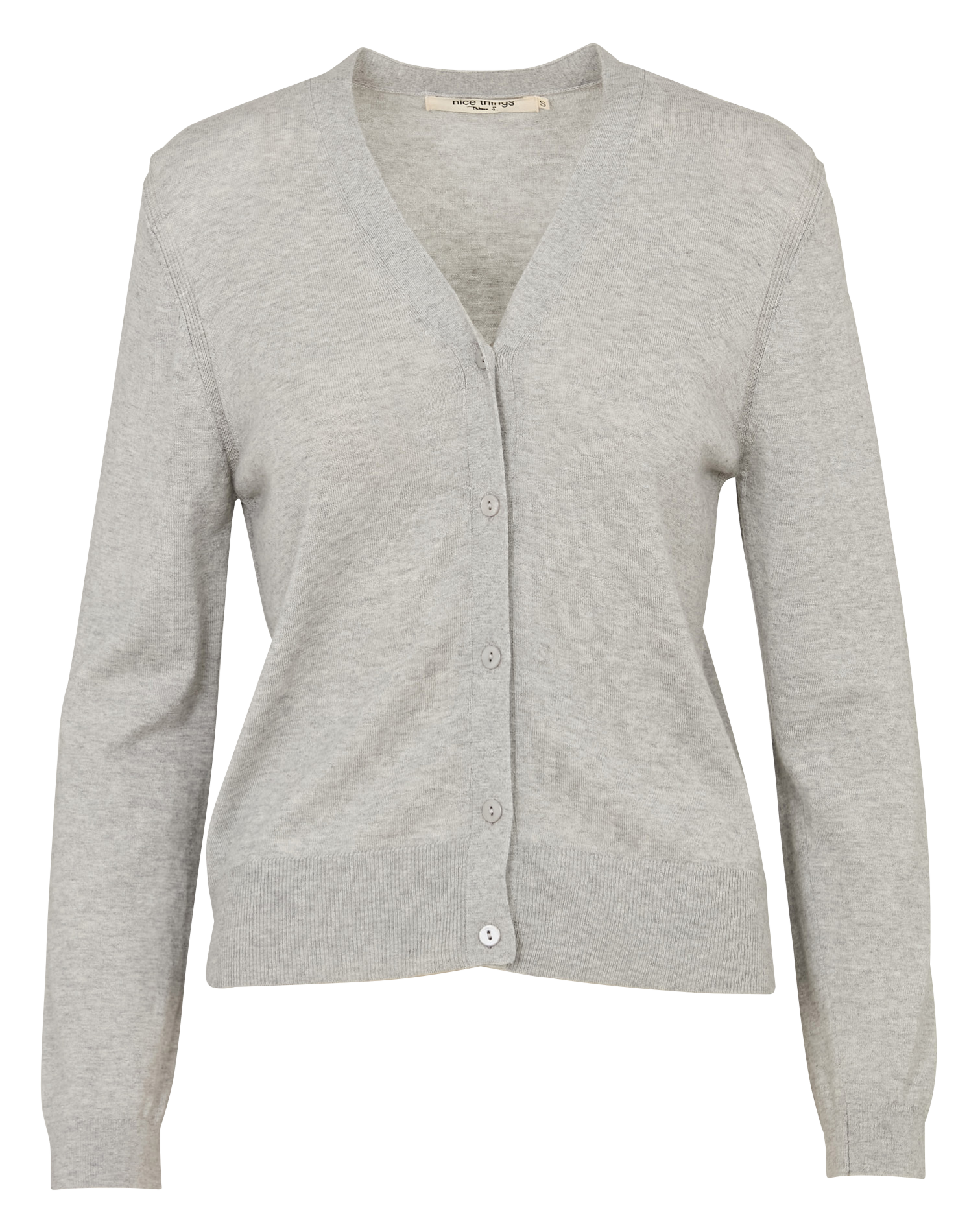 Gilet droit col V en laine mérinos mélangée NICE THINGS Gris