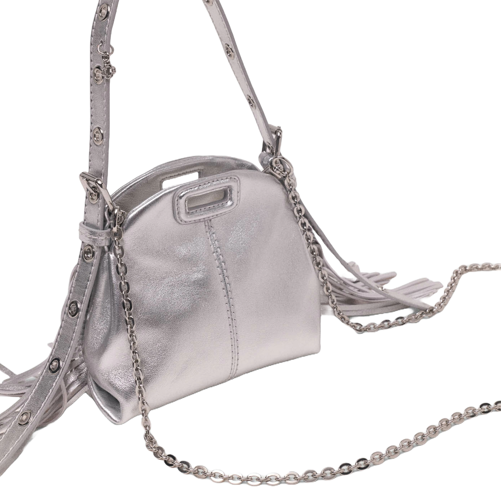 Metallic leather shoulder bag MAJE Silver