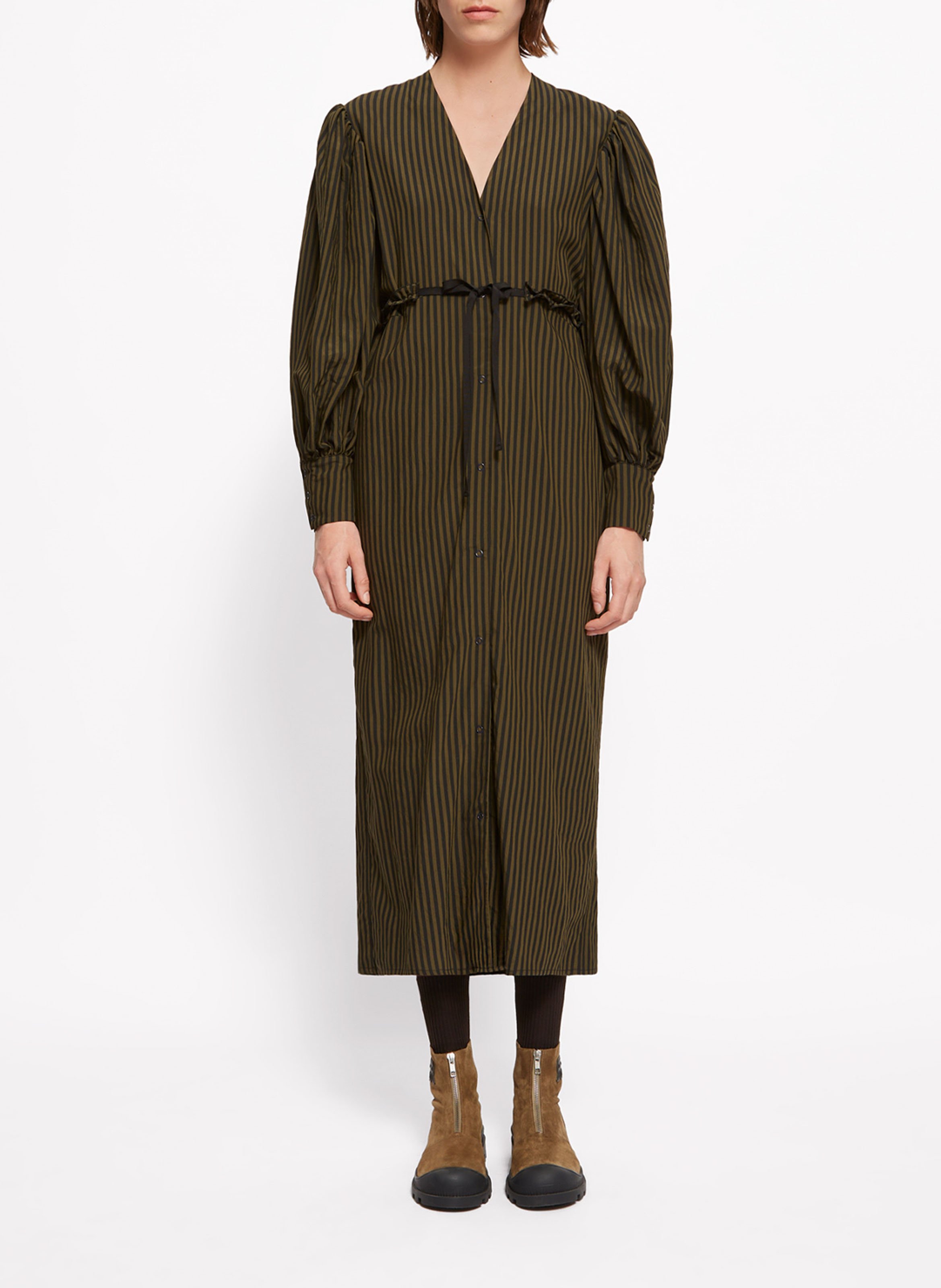 Robe midi col v à rayures ROSEANNA Vert