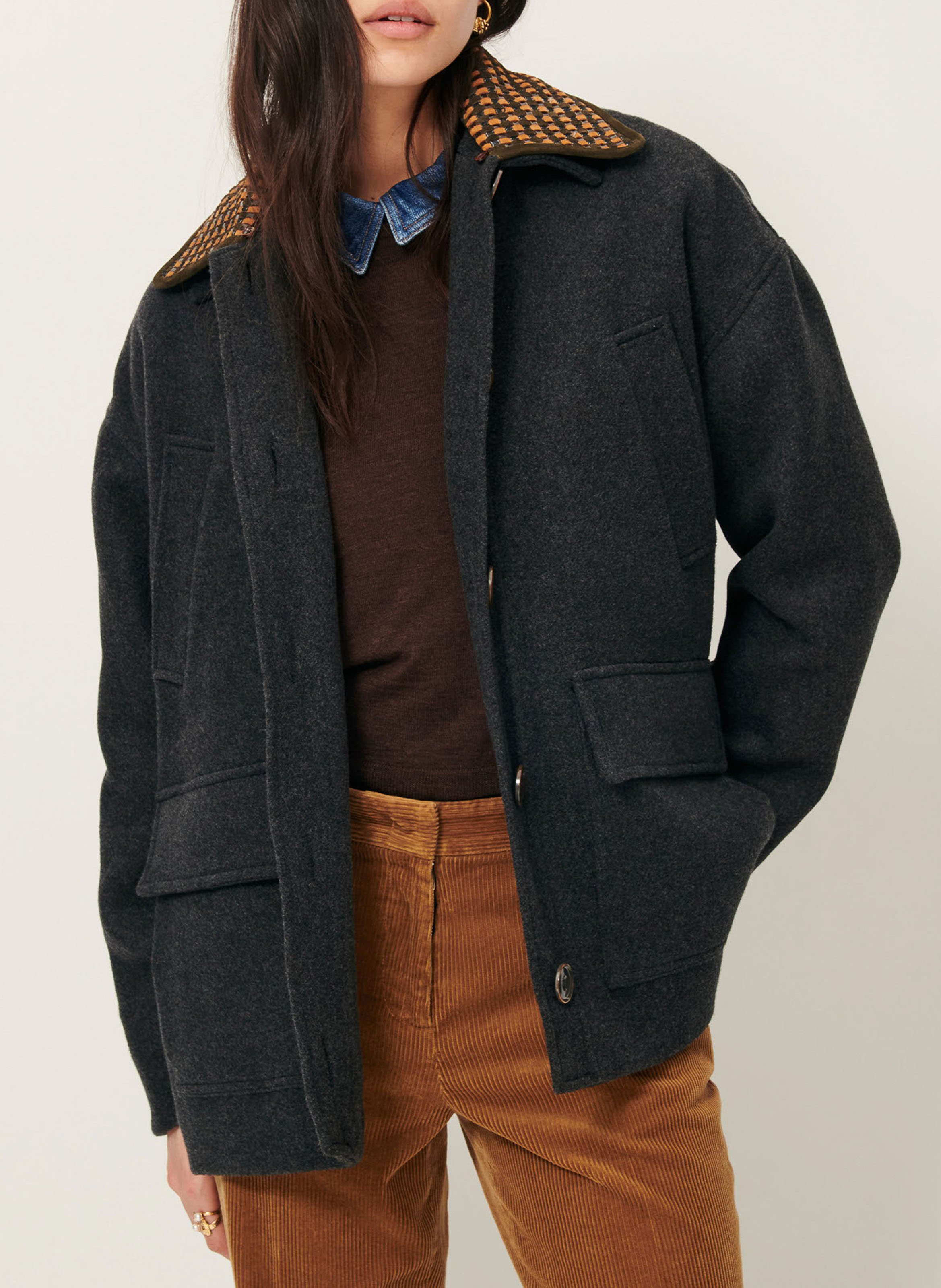 Straight wool-blend coat with classic collar SESSUN Grey