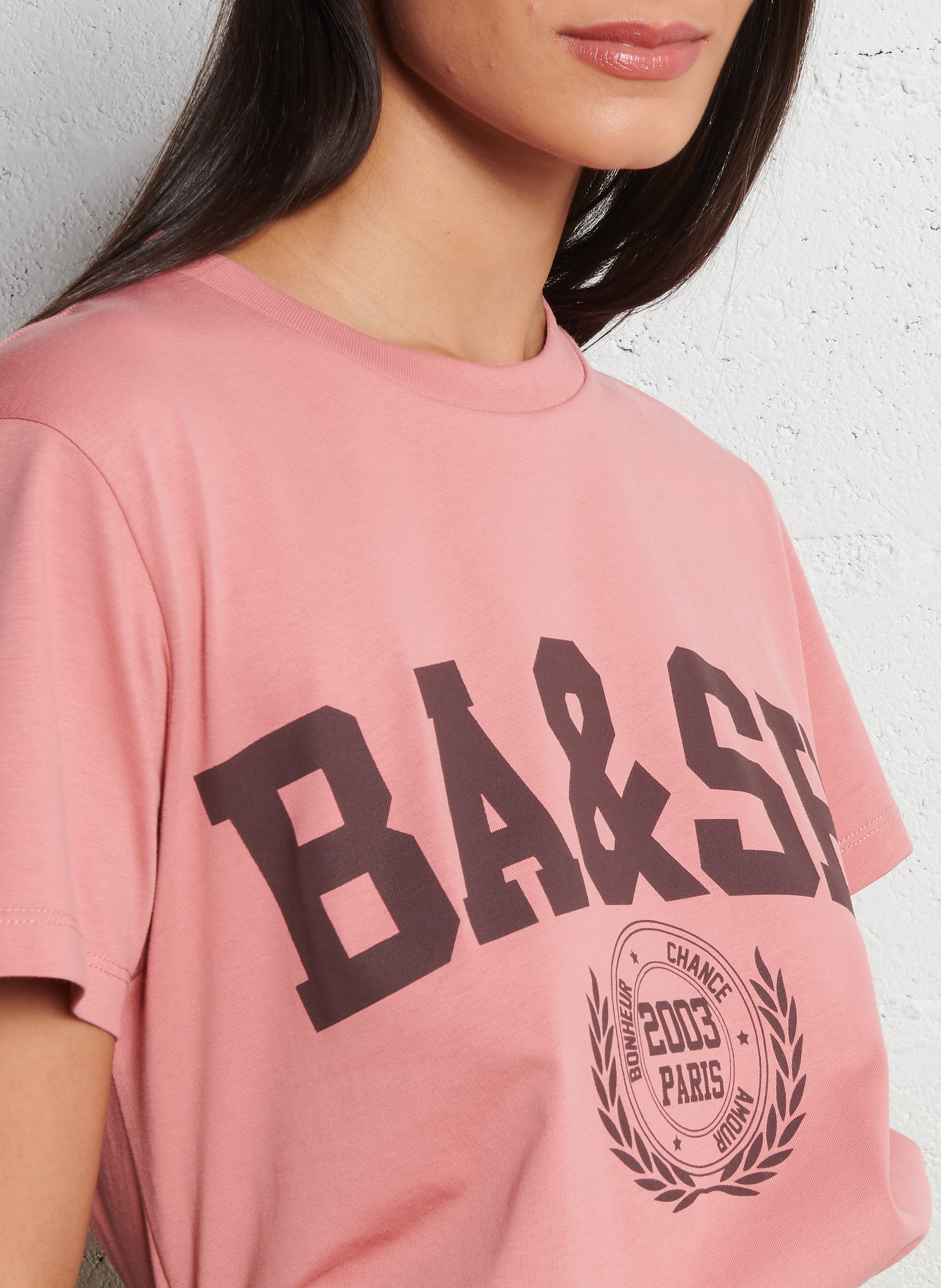 Straight round-neck cotton T-shirt with screen print BA&SH Pink