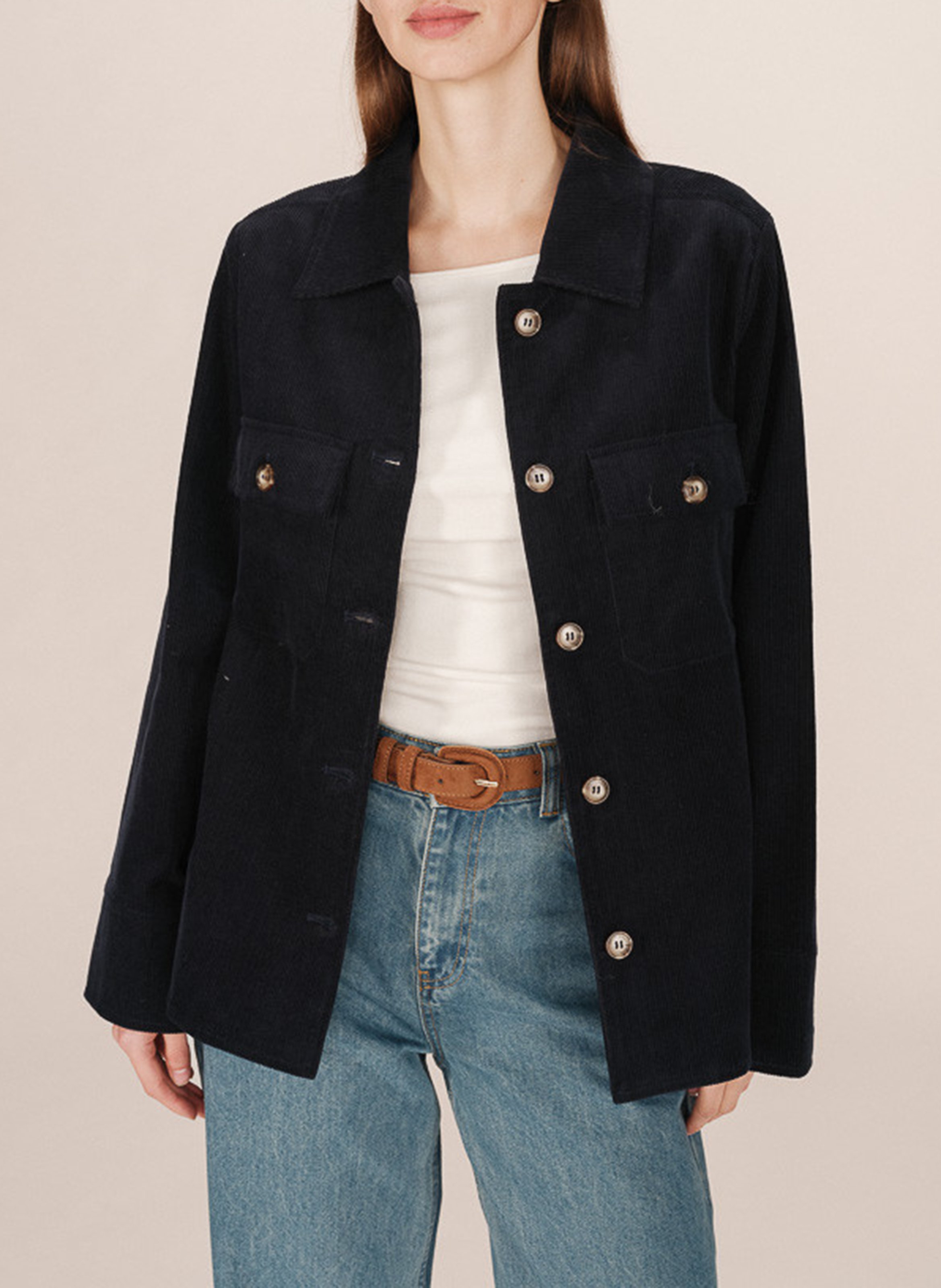 Chemise col classique manches contrastantes en coton GRACE ET MILA