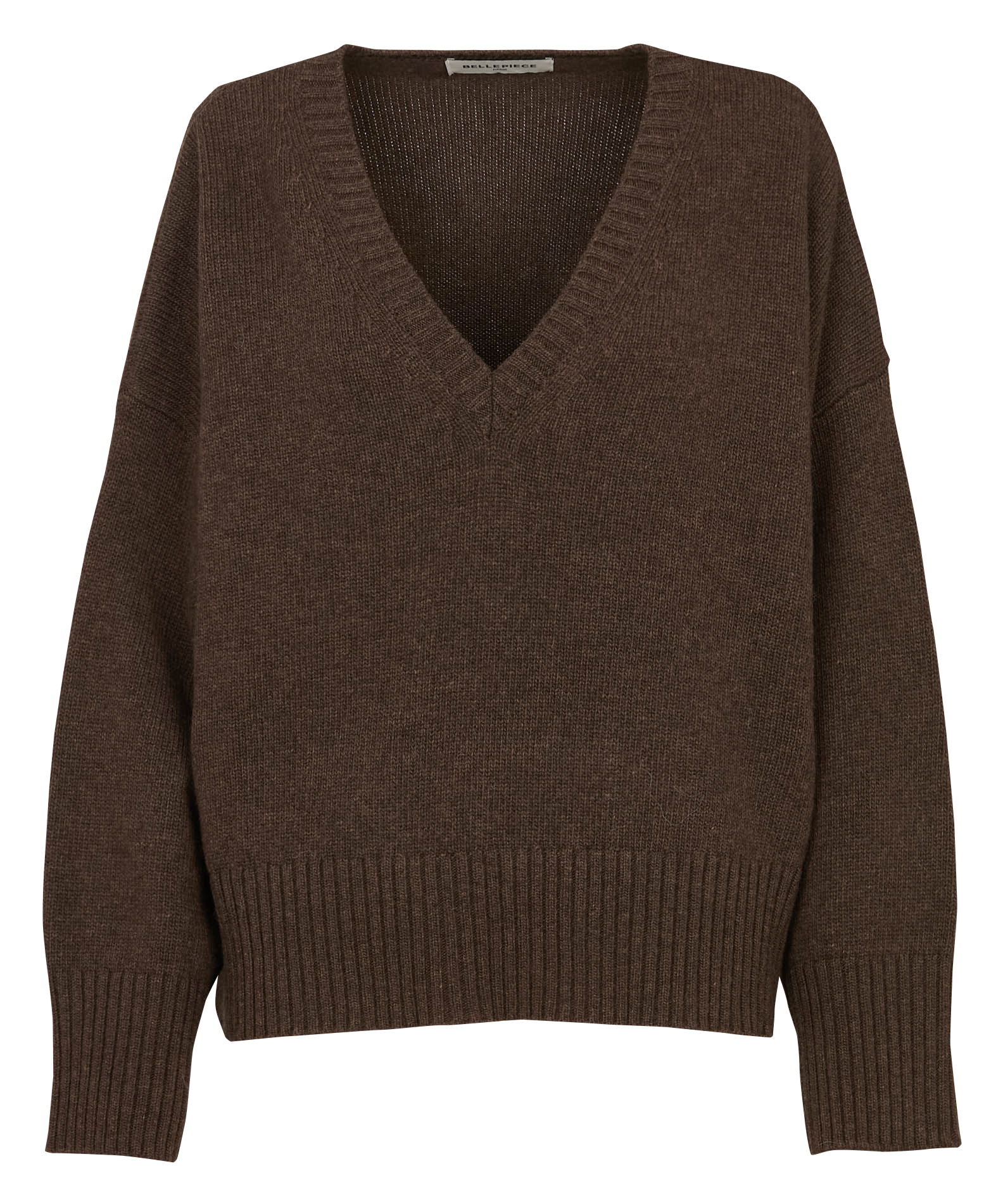 Oversized V-neck Merino wool sweater BELLEPIECE Brown