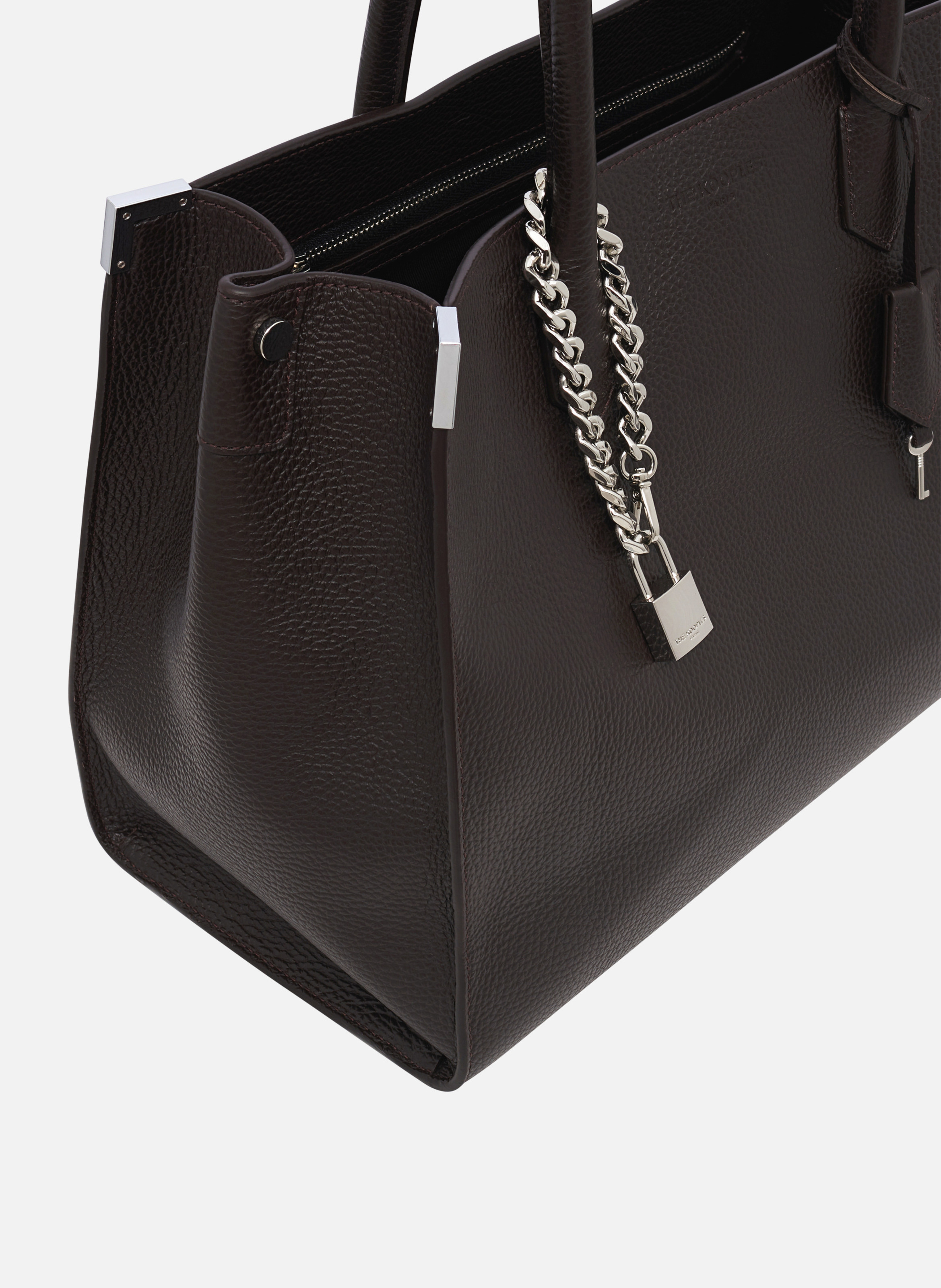 Grained leather Ming L tote bag THE KOOPLES Brown