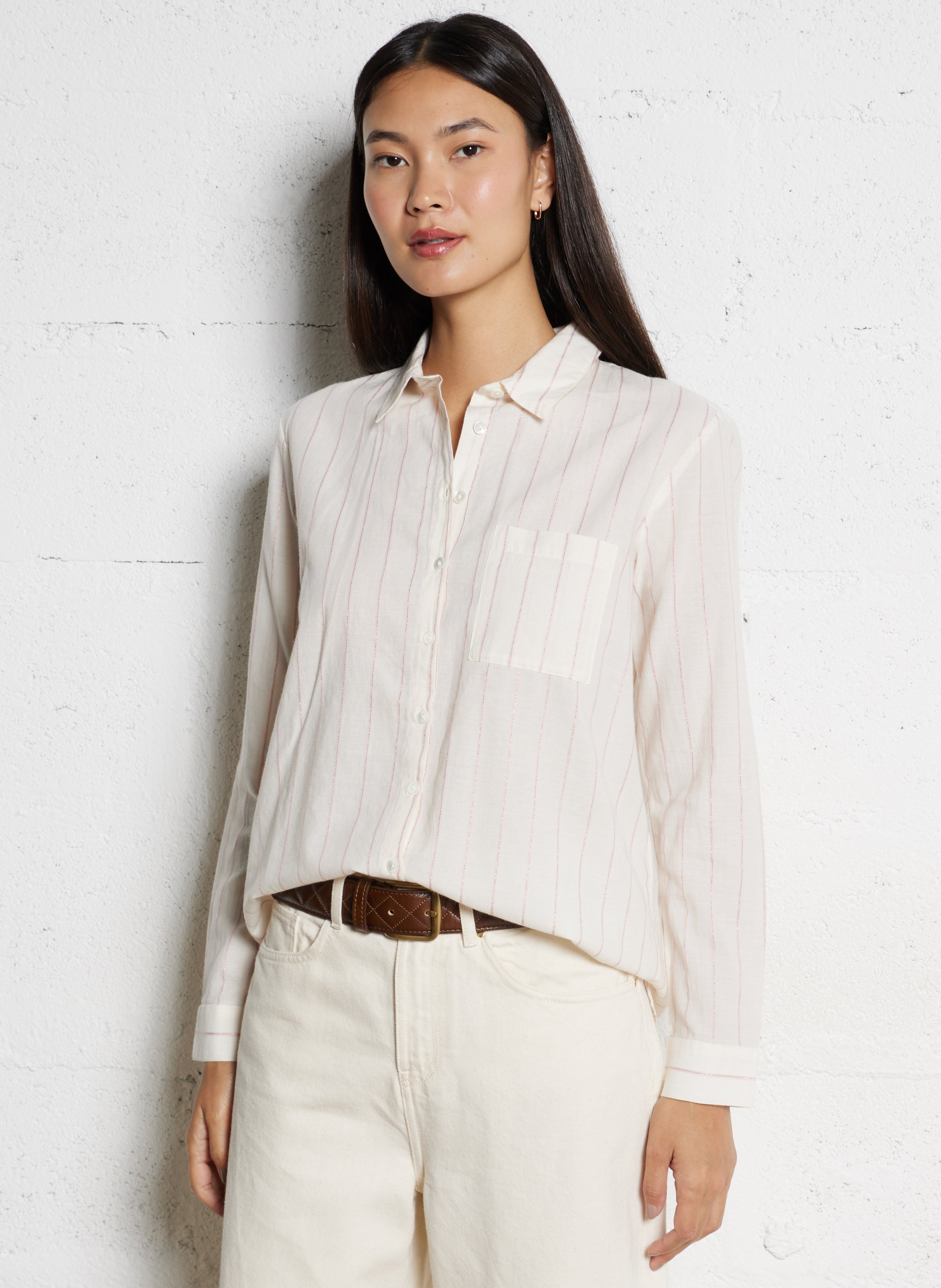 Straight shirt in striped blended cotton DES PETITS HAUTS Beige