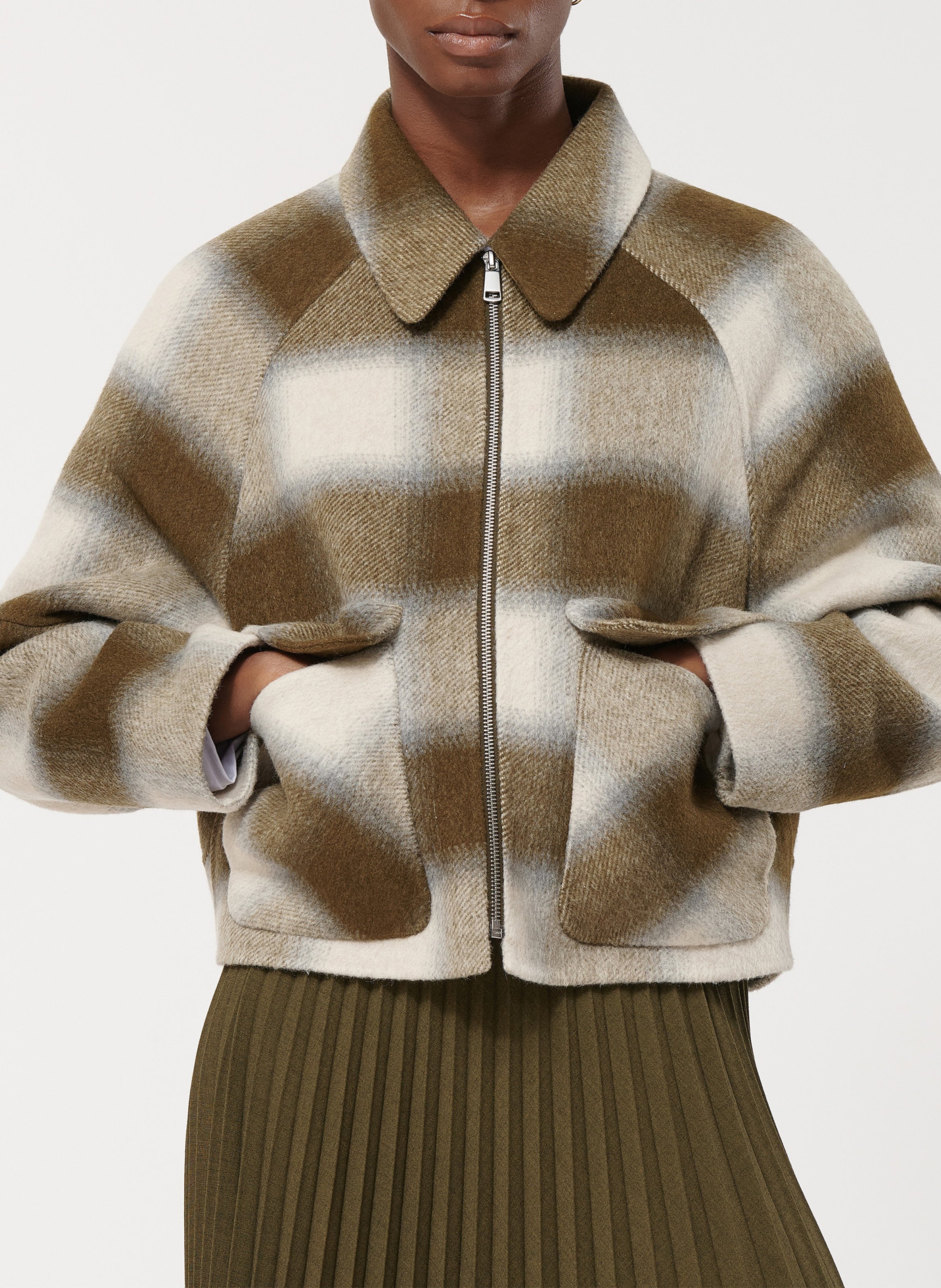 Veste ample col classique à carreaux en laine mélangée HUMILITY Vert