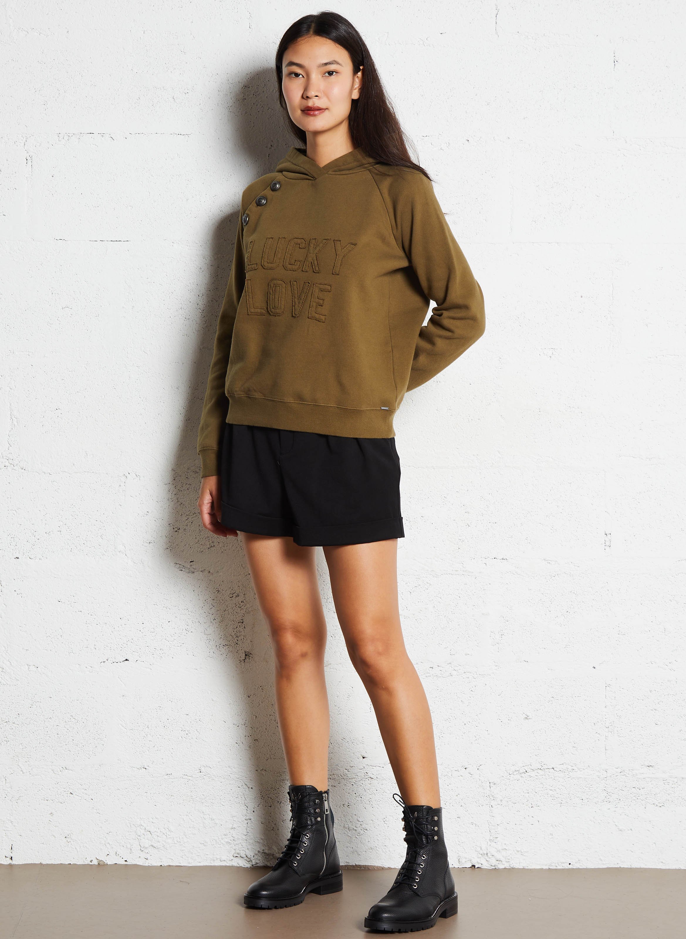 Sweat à capuche oversize en coton IKKS Kaki