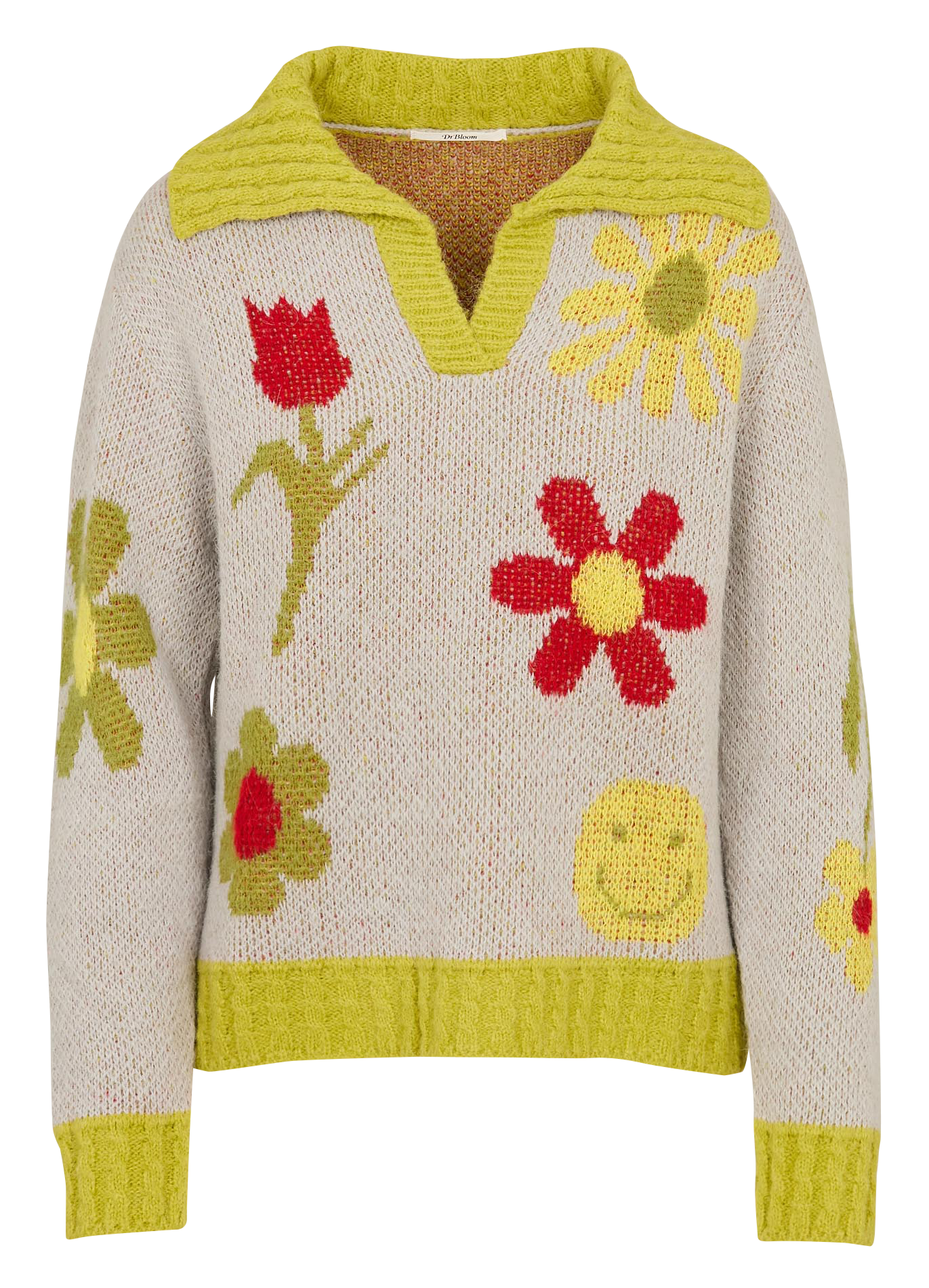 Oversize V-Ausschnitt Pullover mit Mustern DR BLOOM Silber