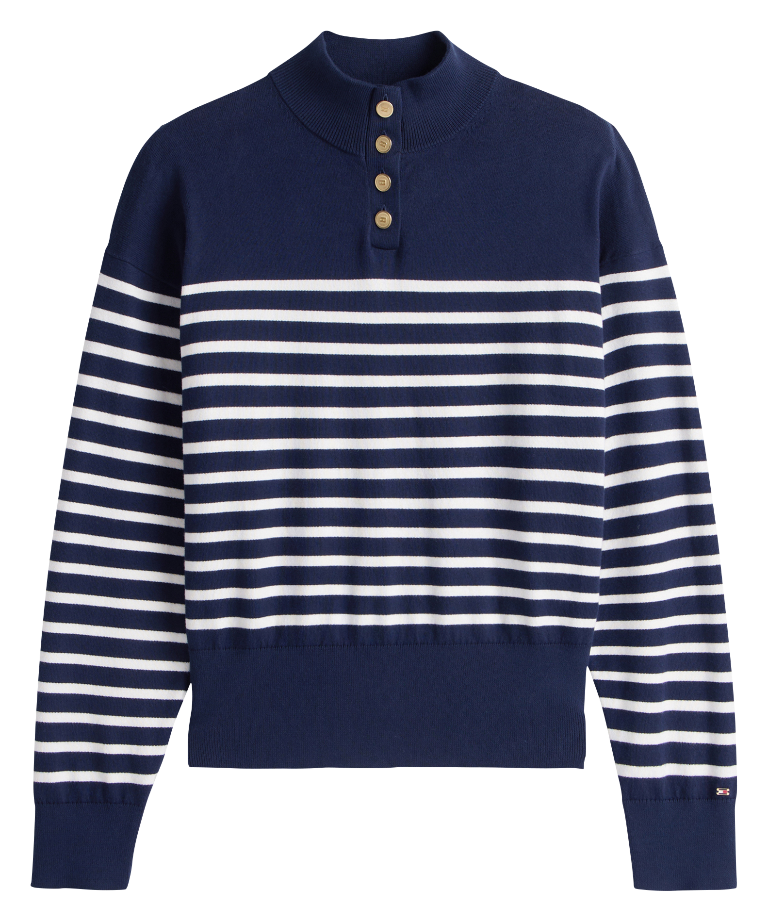 Pull col cheminée boutonné à rayures  TOMMY HILFIGER Bleu