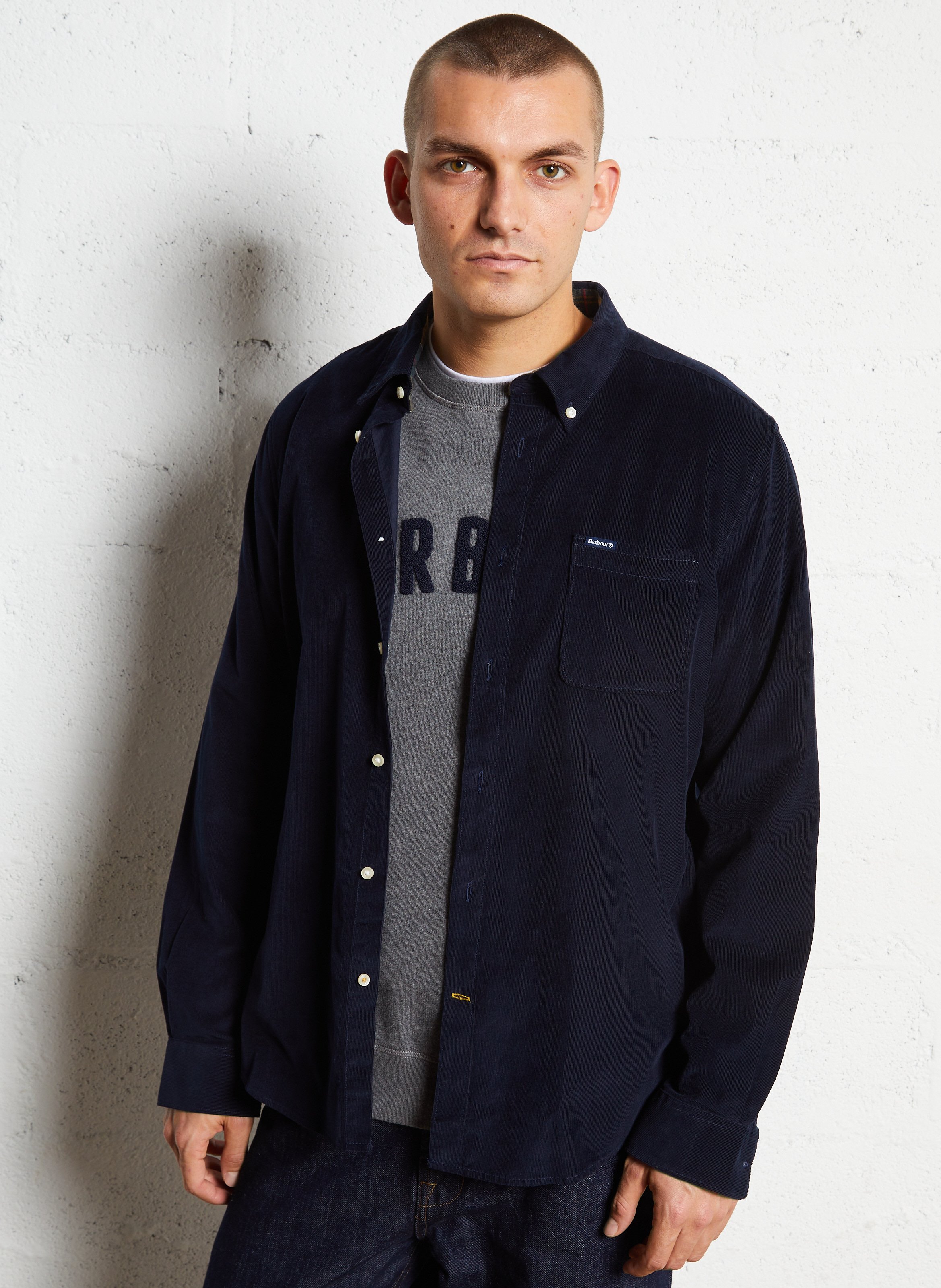 Rechte blouse met lange mouwen van fluweel BARBOUR Blauw