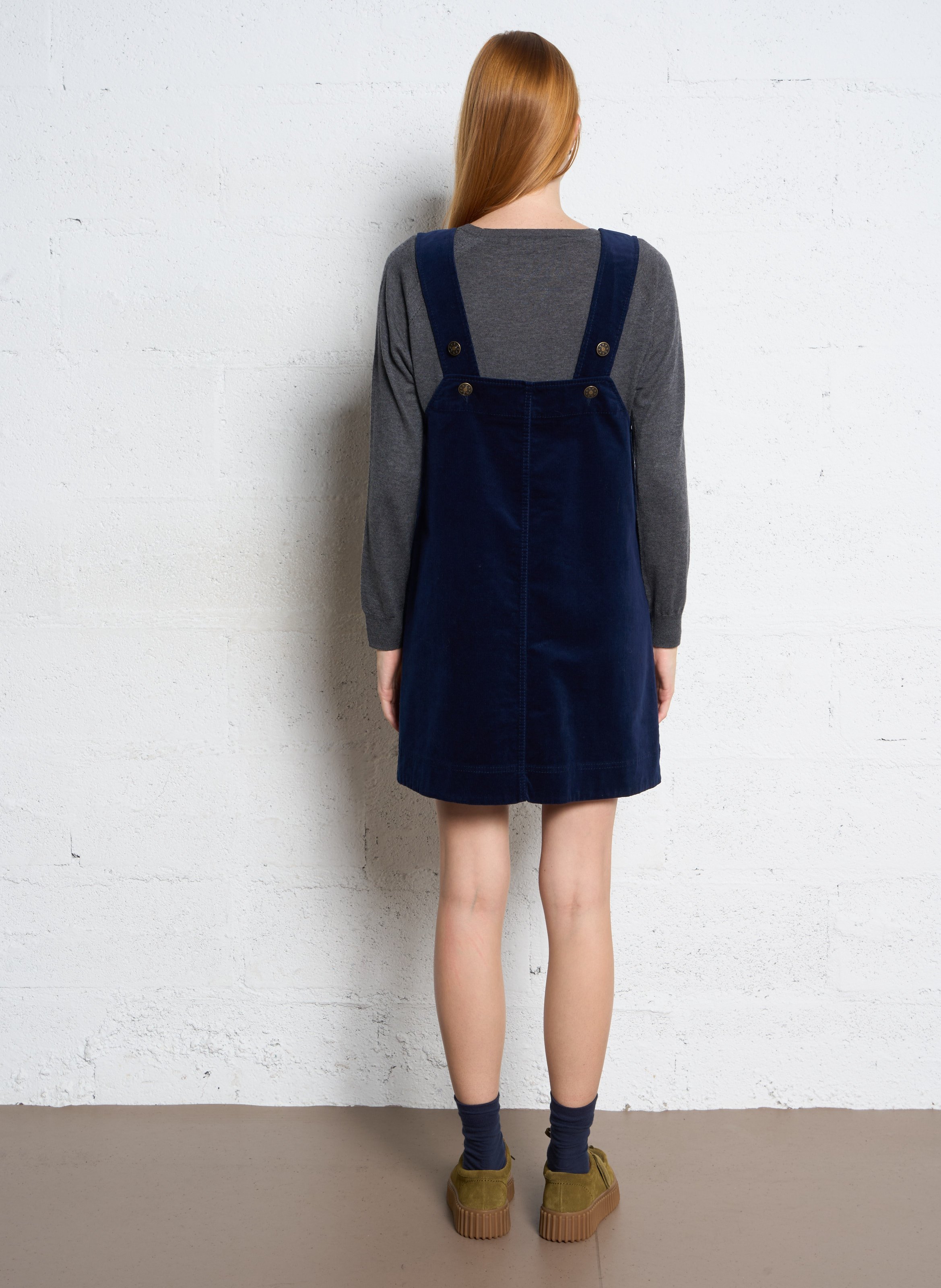 Robe courte col rond en velours côtelé BENSIMON Bleu