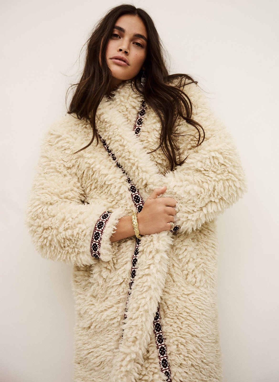 Manteau col châle effet fourrure BA&SH Beige