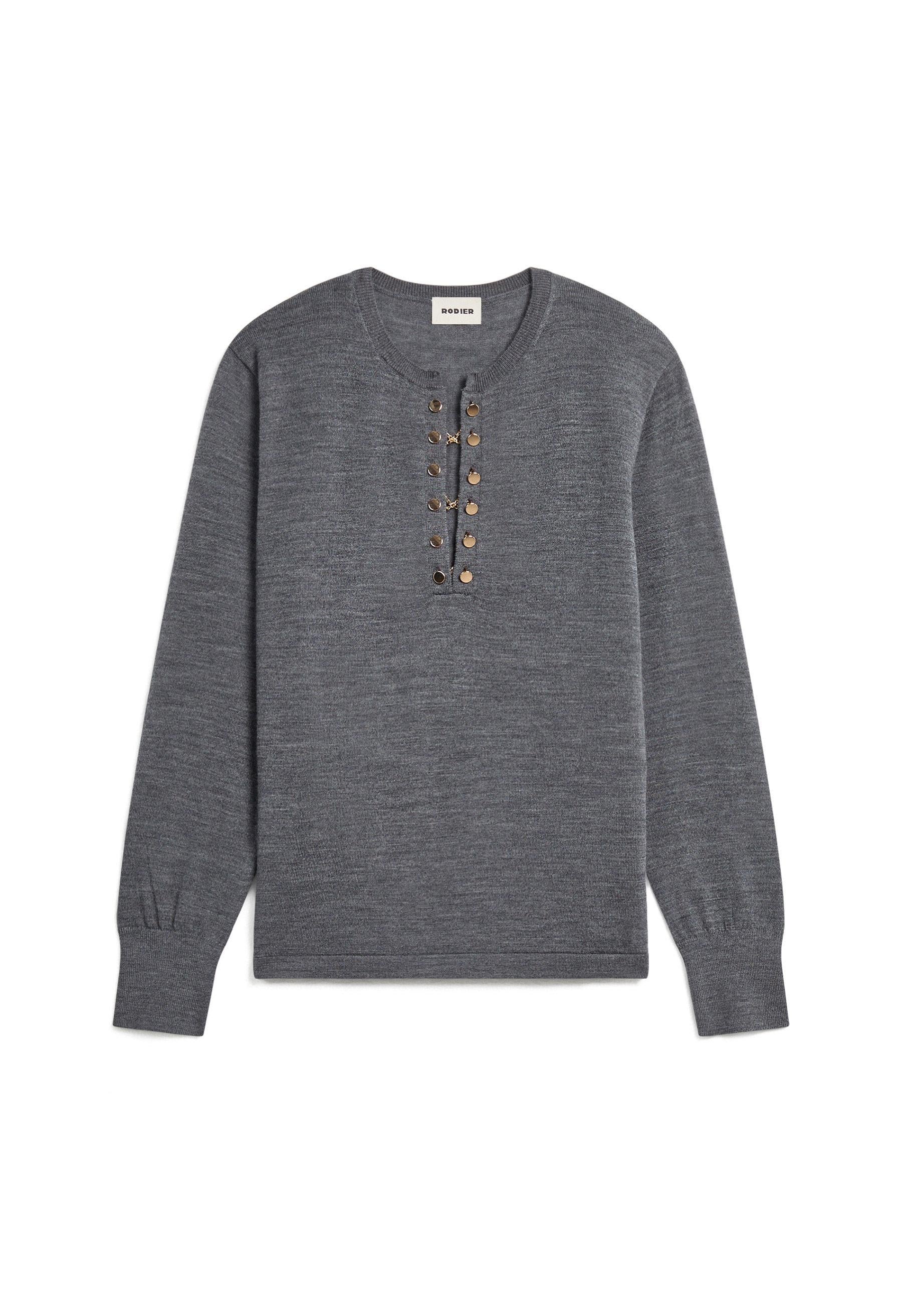 Grandad-collar merino wool sweater RODIER Grey